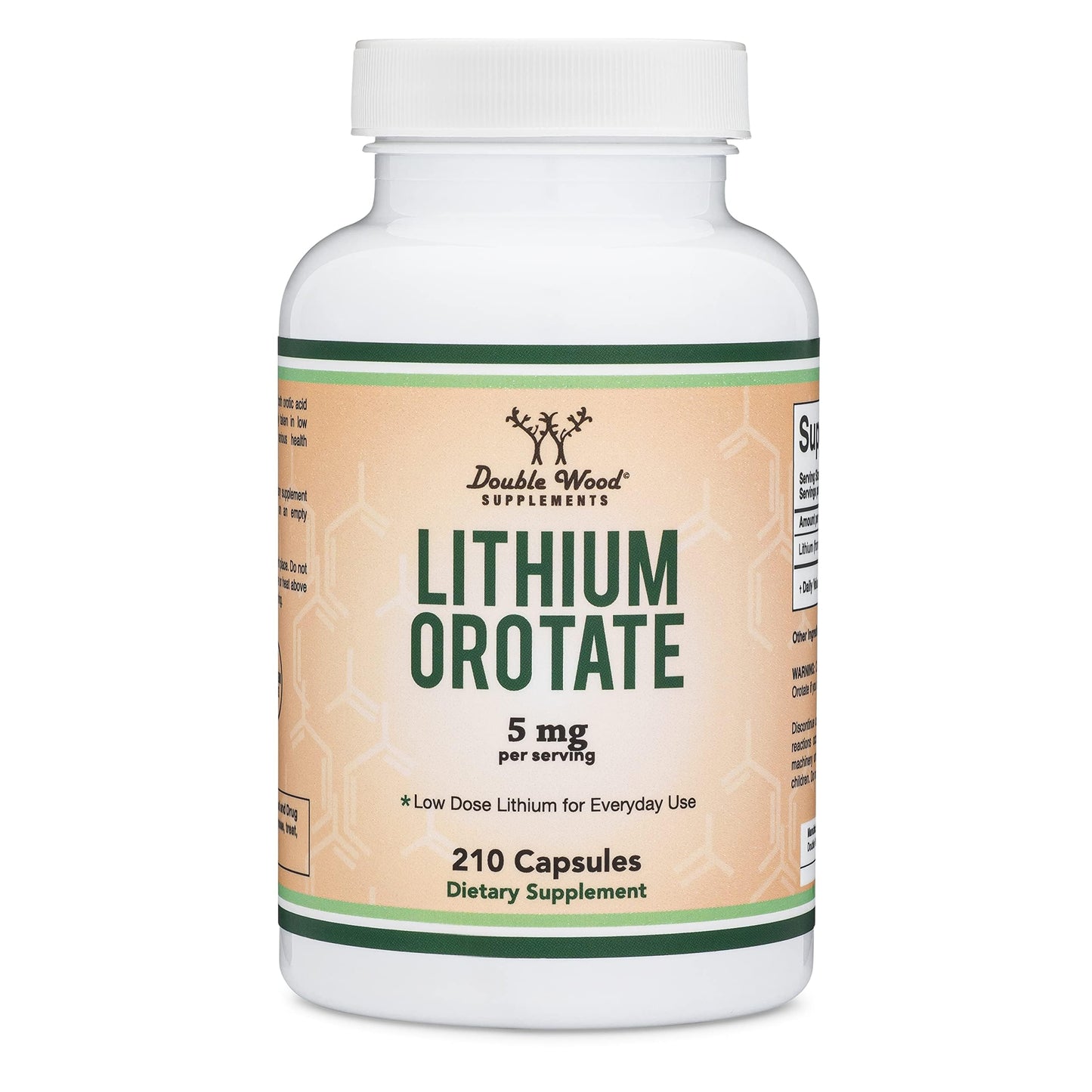 Double Wood Supplements Lithium Orotate 5mg Elemental Lithium for Cognition and Brain Health Capsules, 210