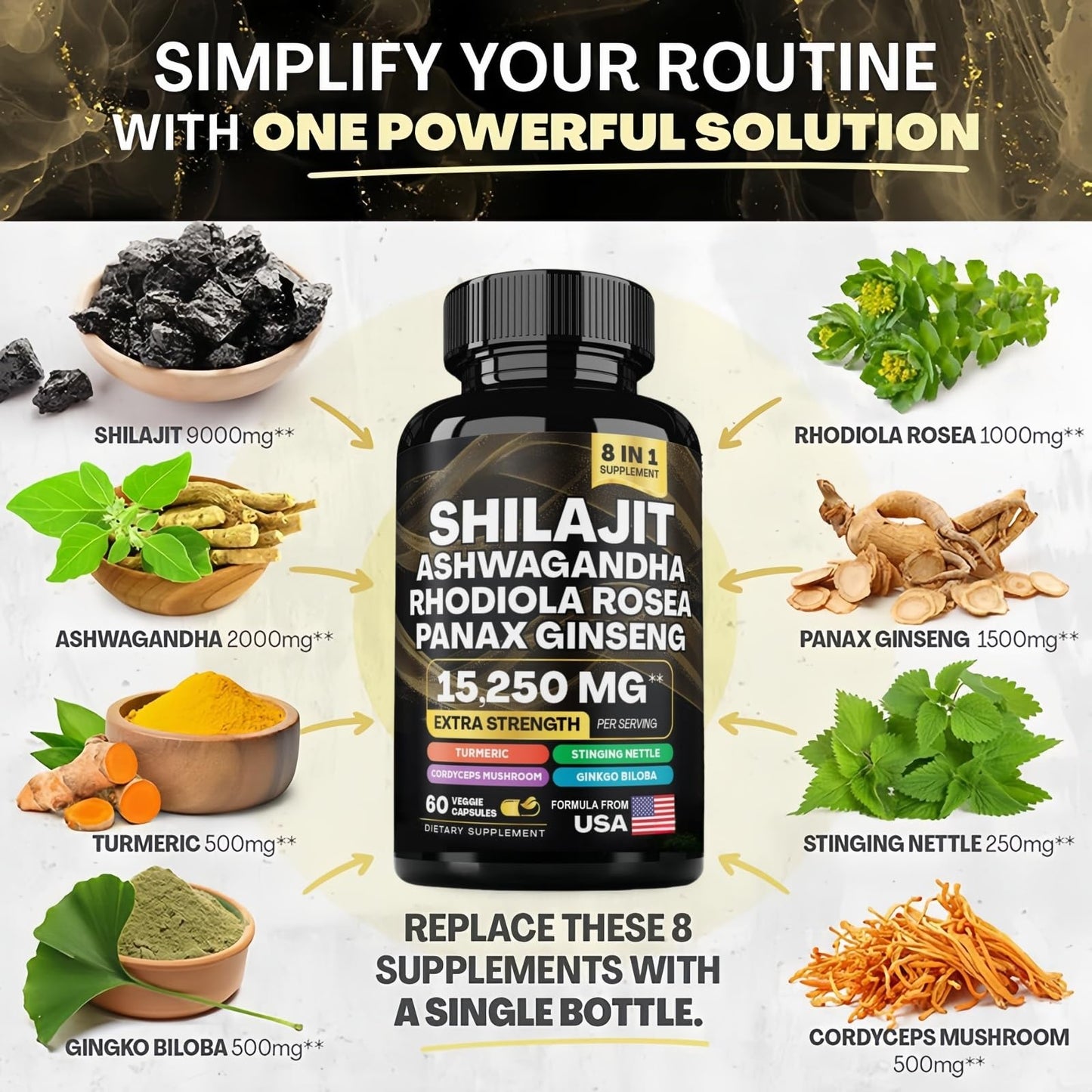 HealthyFinds Shilajit Ashwagandha Capsules 60 Count
