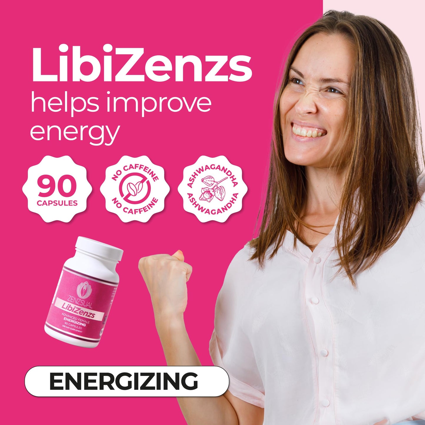 ZENZSUAL Libizenzs Plant-Based Energy Support Supplement for Women – Caffeine-Free with Maca Root, Ashwagandha & Ginseng – Supports Daily Stamina, Focus & Well-Being – 90 Vegan Capsules