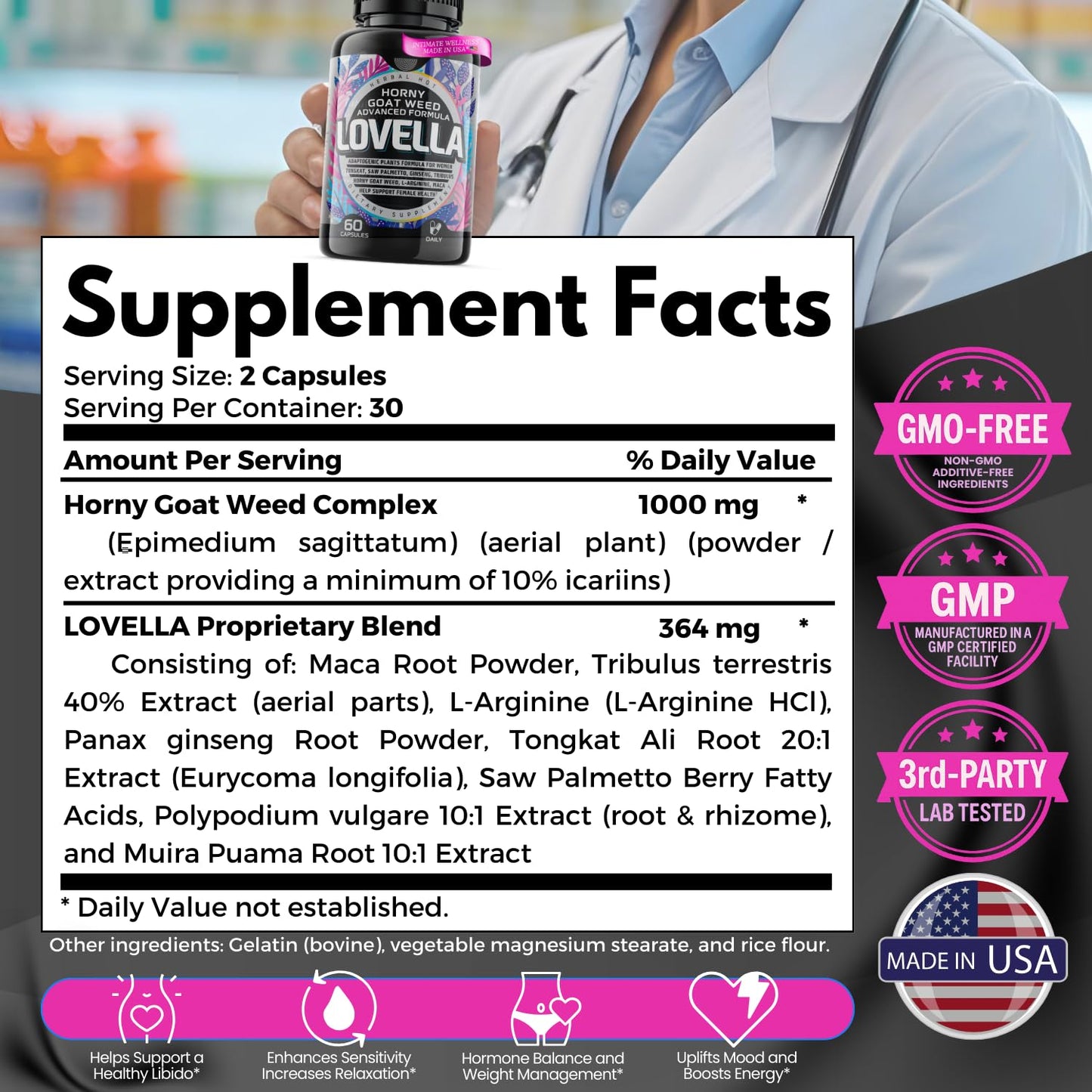 HERBAL HOT Horny Goat Weed Women Libido Booster Capsule, 60 Count