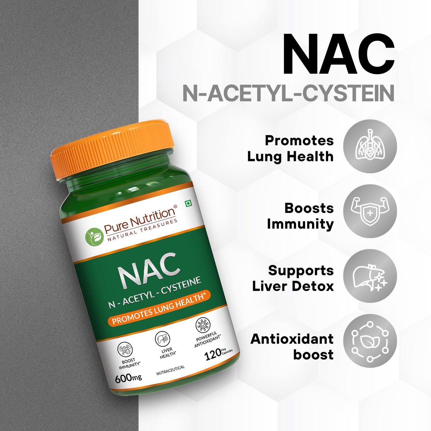 Pure Nutrition Natural Treasures NAC (N-Acetyl L-Cysteine) 600mg Capsule 120 Count