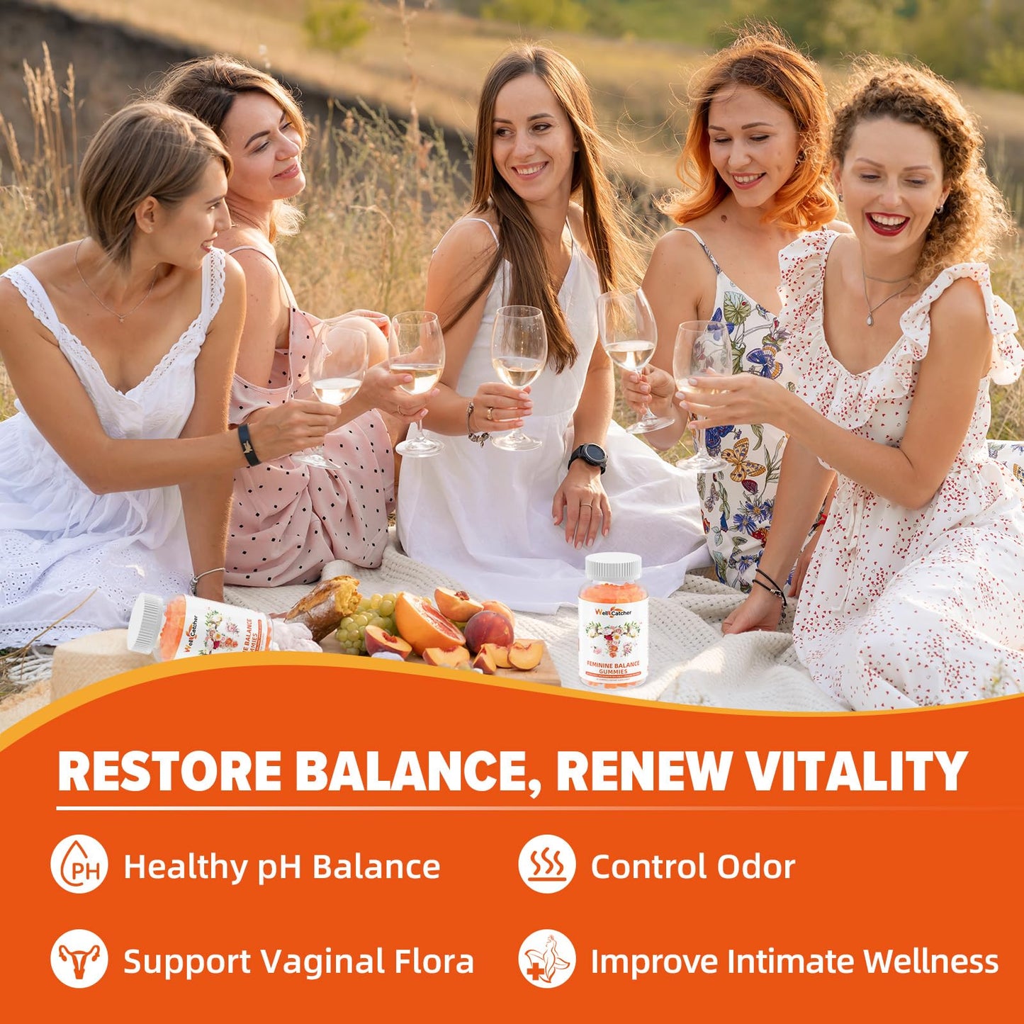 Wellcatcher Premium Feminine Balance Gummies for Women, 60 Count