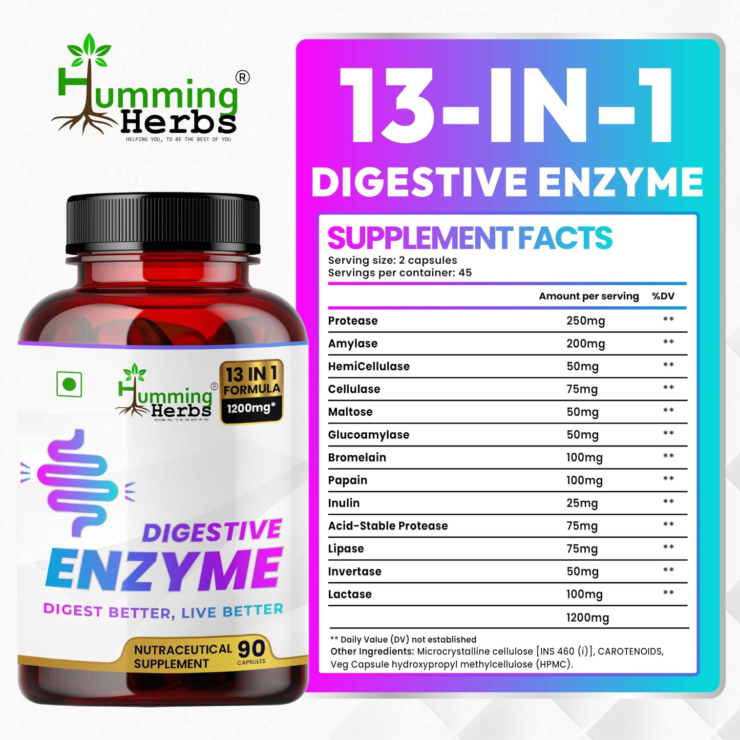 Humming Herbs Digestive Enzyme Capsules 90 Count