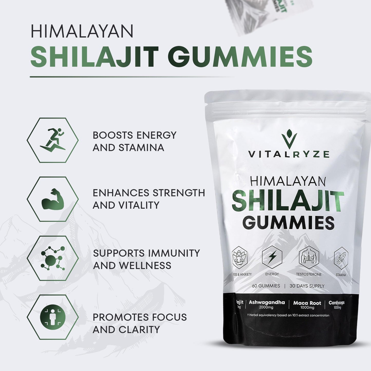 VITALRYZE Organic Himalayan Shilajit Gummies with Ashwagandha & Maca Root Gummy 1 Count