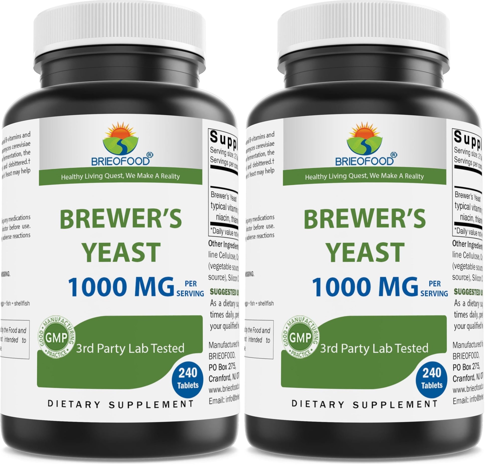 Brieofood Brewers Yeast 1000 mg per Serving Tablets, 480 Tablets
