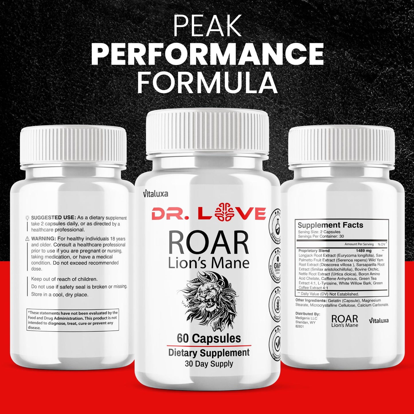 Vitaluxa Dr. Love Roar Lions Mane Capsules, 300 Capsules