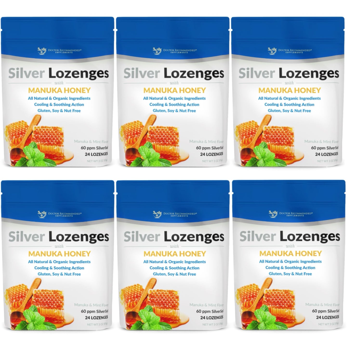 DOCTOR RECOMMENDED SUPPLEMENTS Silver Lozenges with Organic Manuka Honey and Vitamin C All-Natural Nano Silver 45-50mcg of 60 PPM Colloidal Mineral Drops to Support Immune System, Soothe, Cool Cough & Throat 144 Lozenges