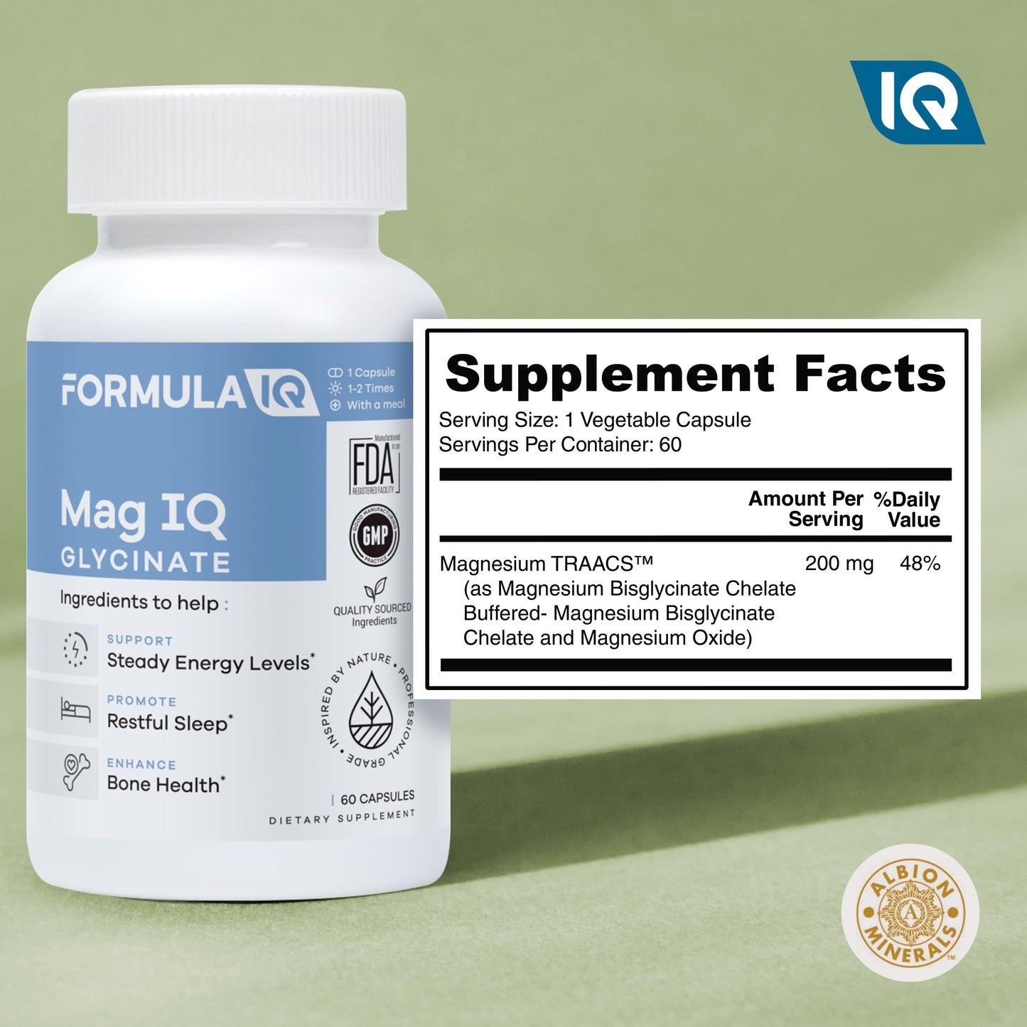 FIQ Magnesium Glycinate Supplement, 60 Capsules