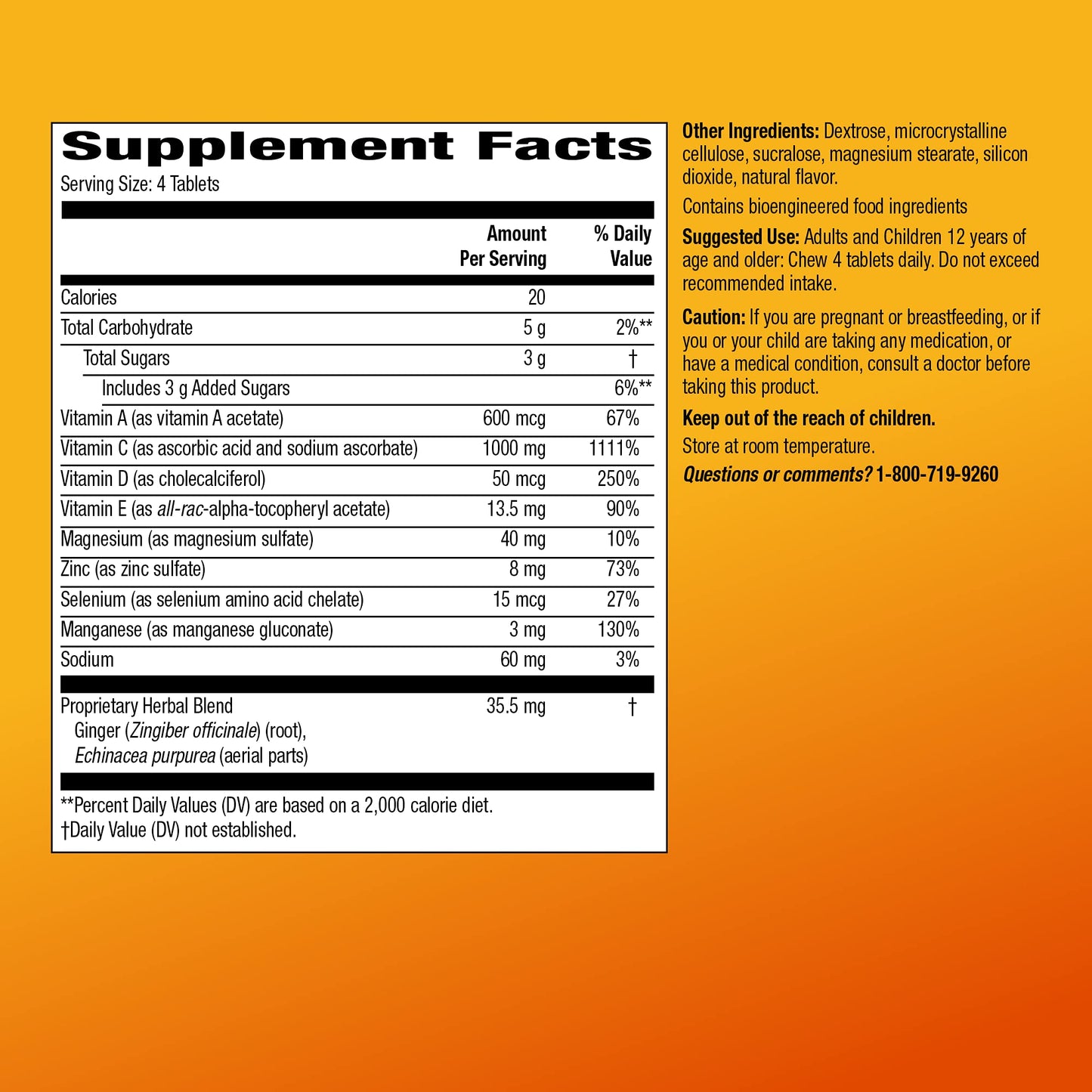 Amazon Basic Care Immune Support Citrus Chewable Tablets, 116 Tablets