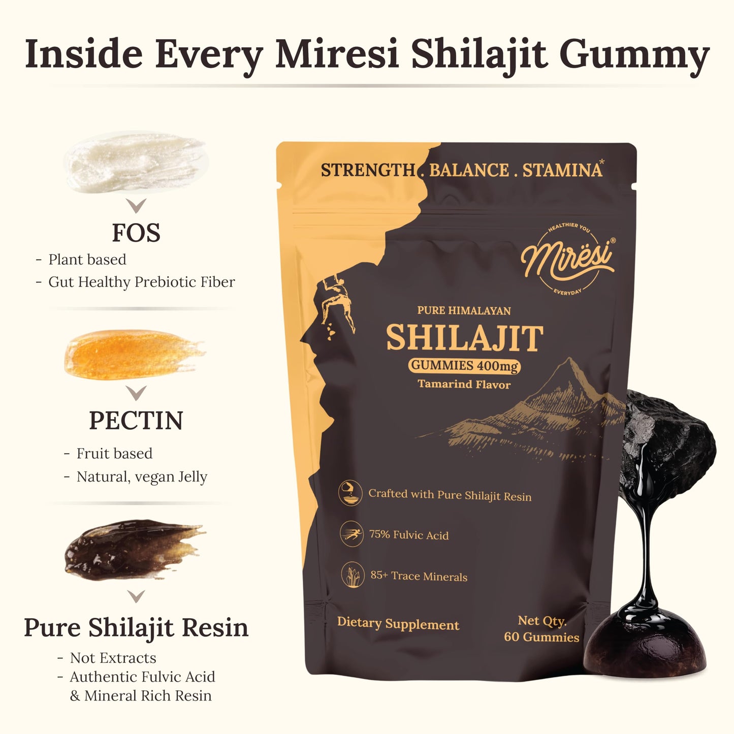 Miresi Shilajit Gummies, 60 Count
