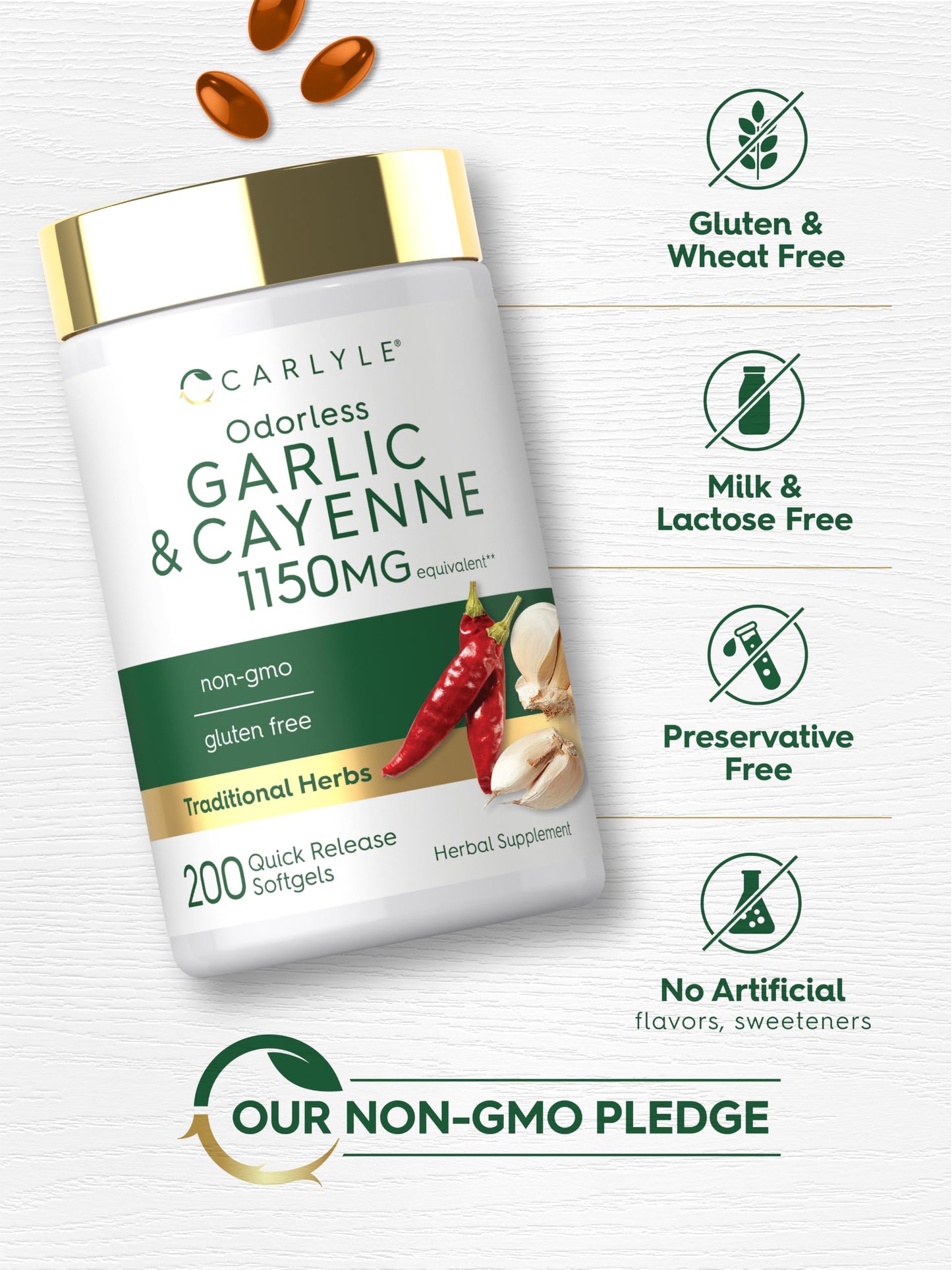 Carlyle Odorless Garlic and Cayenne Supplement Softgels 200