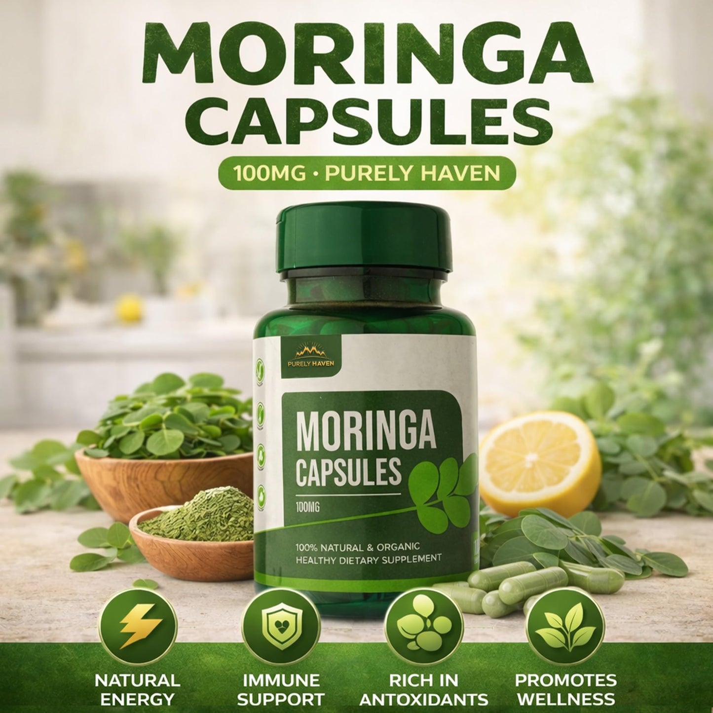 RAFFINO Moringa Organic Capsules, 60 Capsules