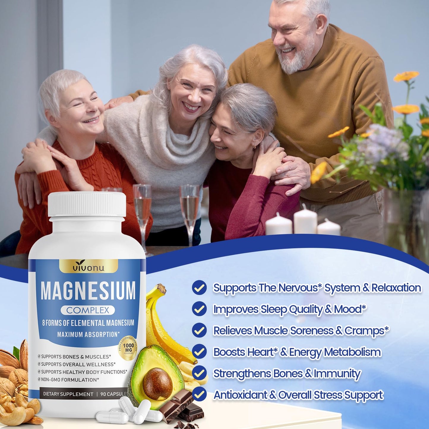 VivoNu 1000mg Magnesium Complex Capsule, 90 Count