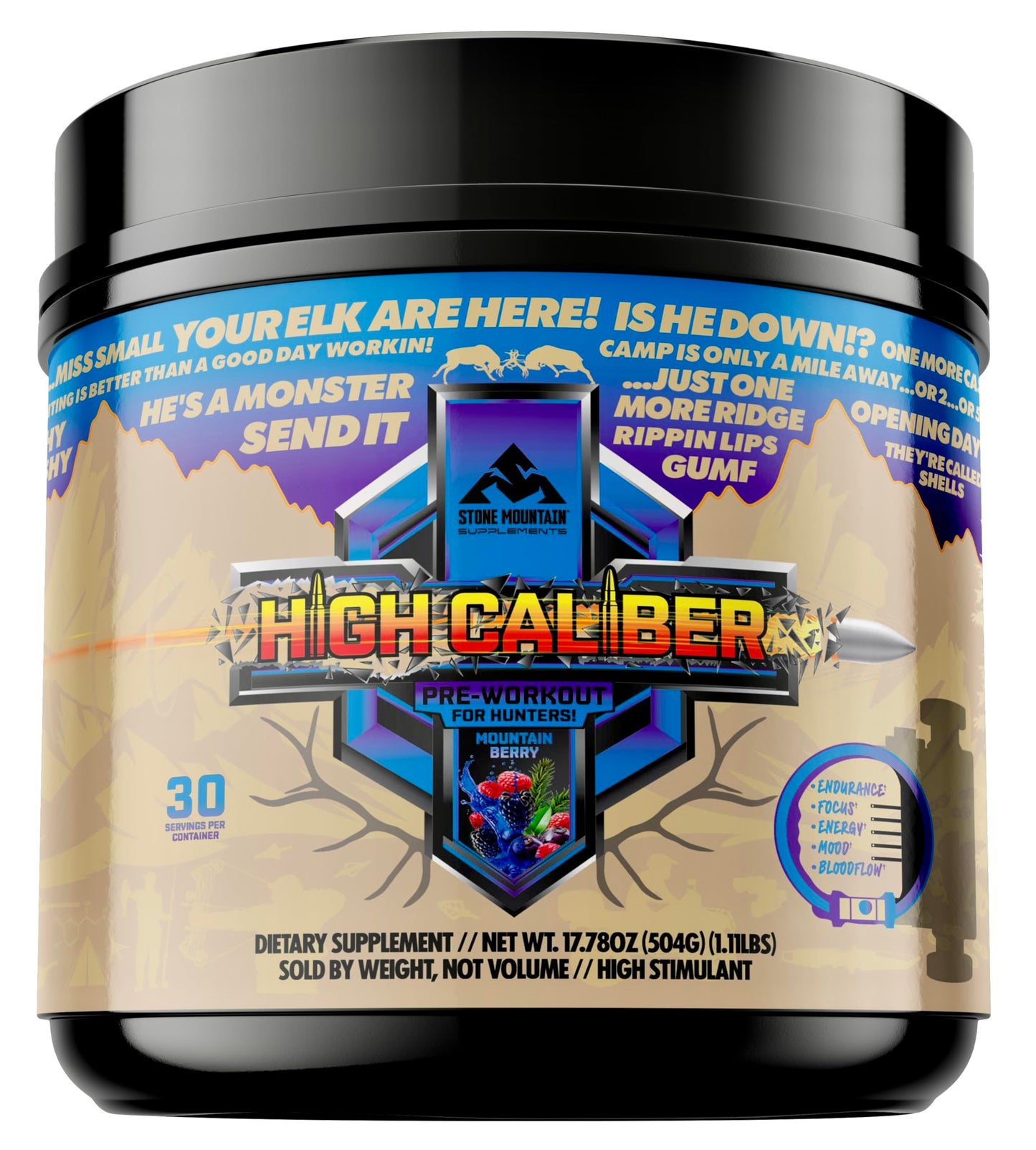 Stone Mountain Supplements High Caliber Pre-Workout Supplement for Hunters Powder 17.78