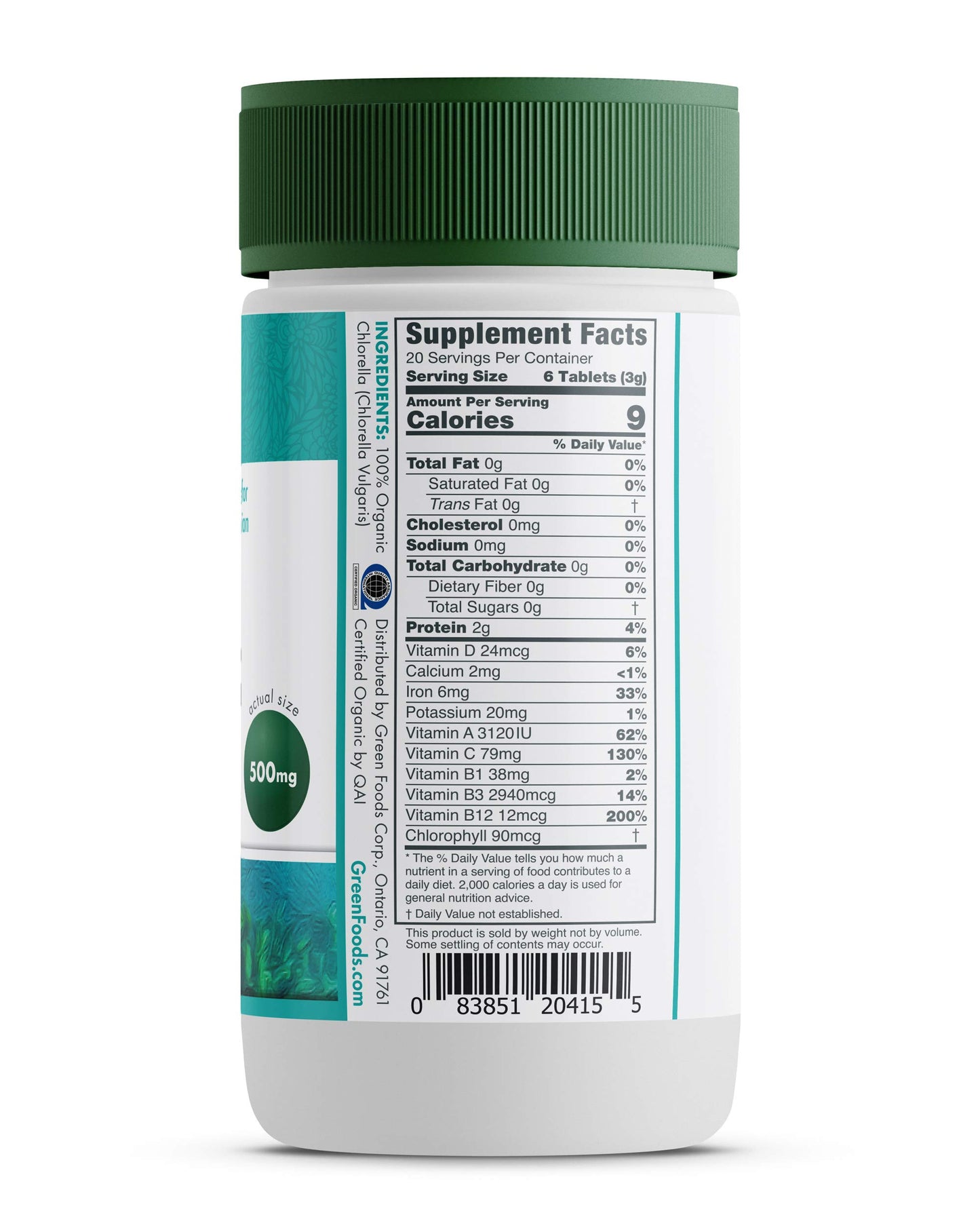 Green Foods Organic Chlorella 500 mg Tablets, 120 Count