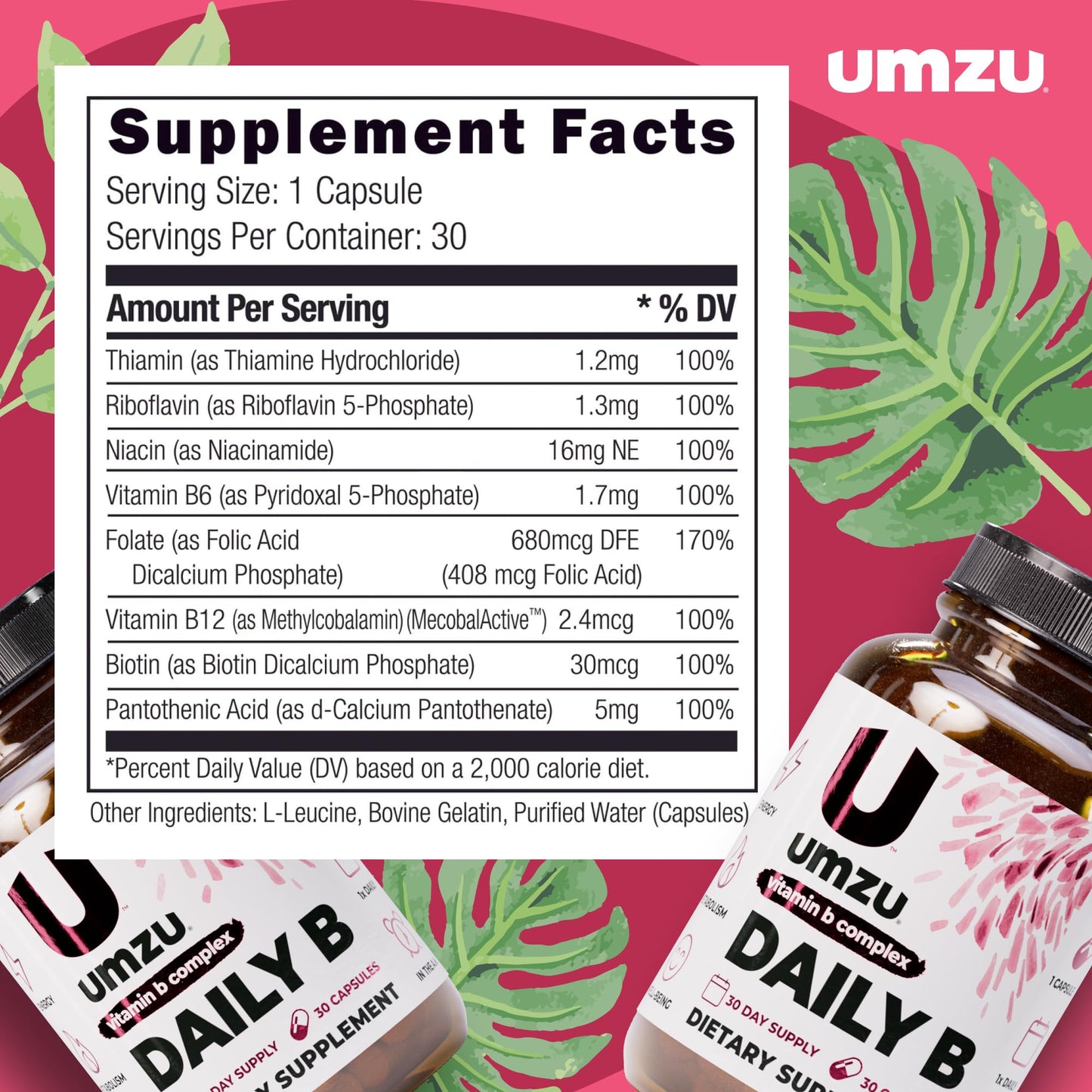 UMZU Daily B Vitamin B-Complex Capsules, 30 Count