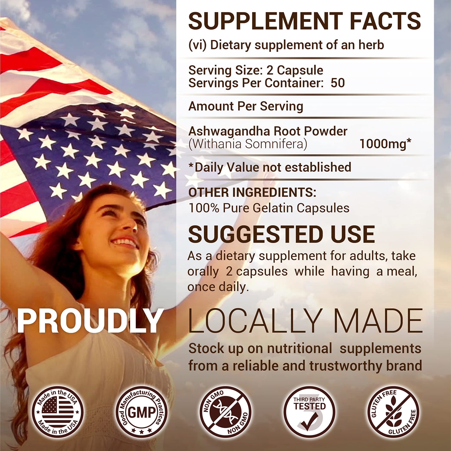 HERBALICIOUS Ashwagandha Supplement Capsules 100 Count