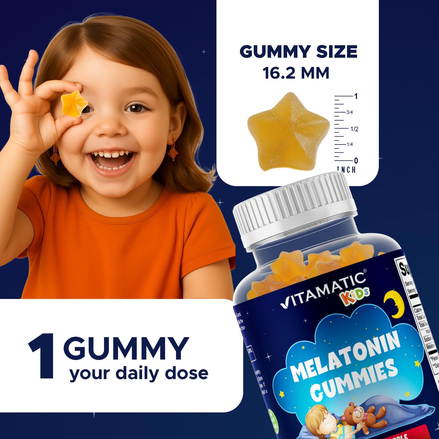 Vitamatic Sugar Free Kids Melatonin 1mg Gummies, 180 Count