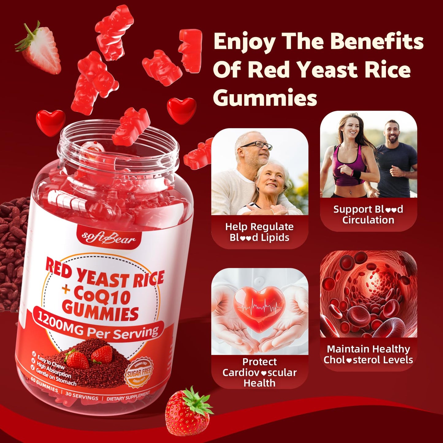 softbear Red Yeast Rice with CoQ10 Gummies 60 Count