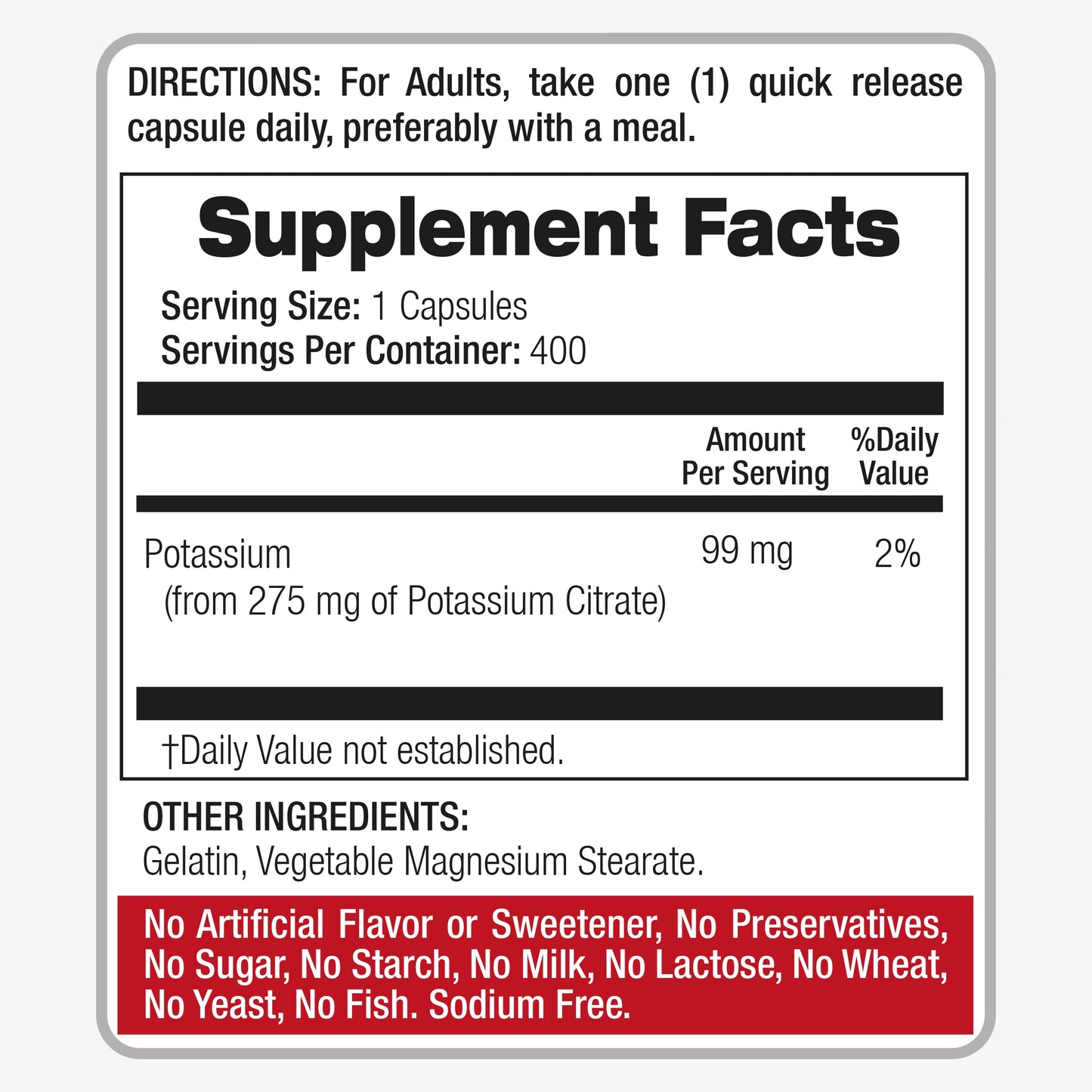 FITO MEDIC'S Potassium Citrate Supplement Capsule, 400 Count
