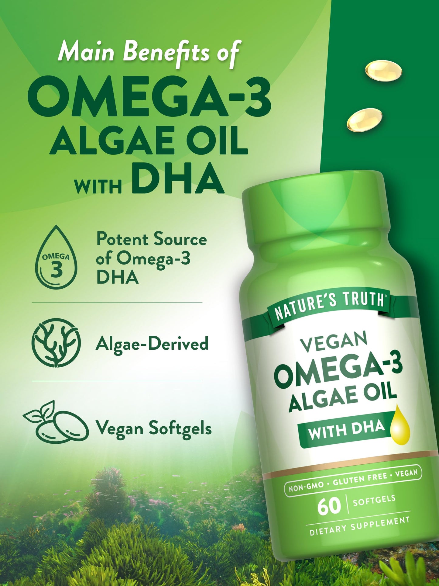 Nature's Truth Vegan Omega 3 Softgels 60 Count