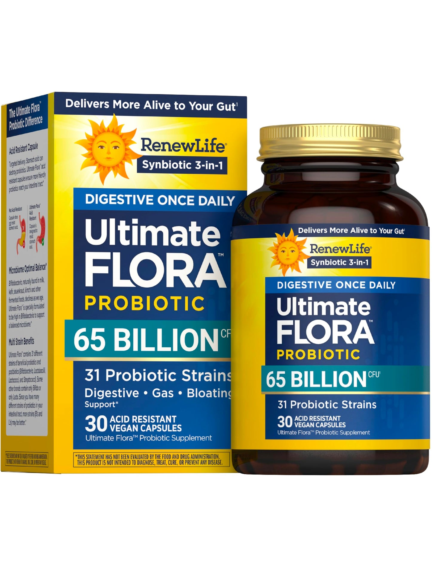 Renew Life Digestive Ultimate Flora Probiotics 65,000,000,000 CFU Delayed Release Vegan Capsules, 30 Count