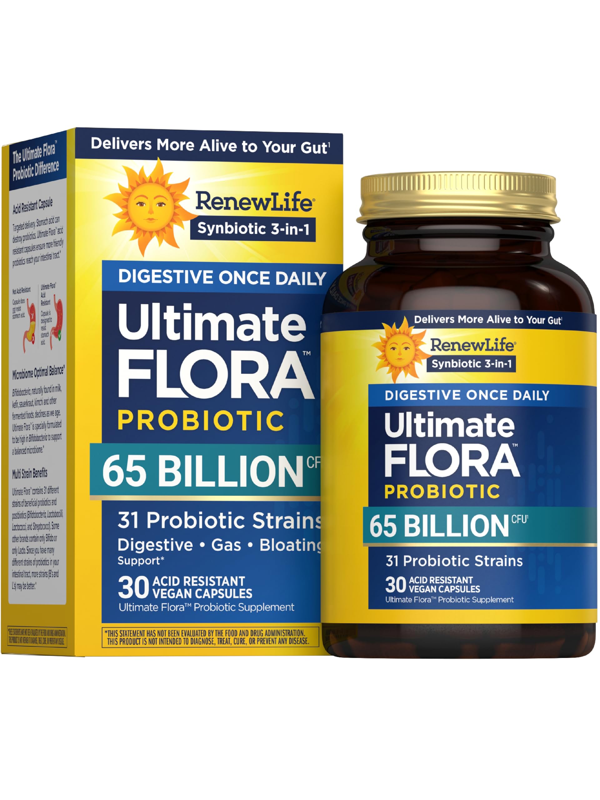 Renew Life Digestive Ultimate Flora Probiotics 65 Billion CFU Delayed Release Vegan Capsules, 30 Count