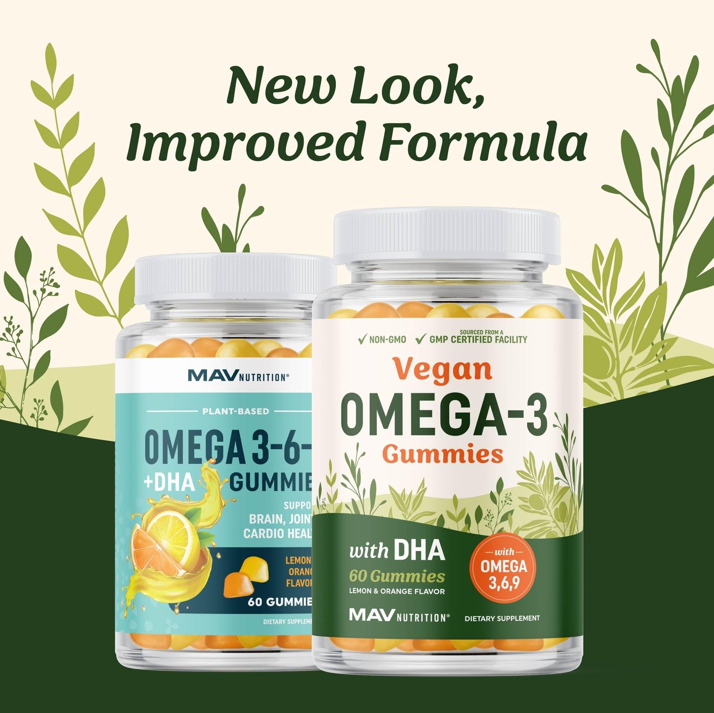 MAV NUTRITION Omega 3 6 9 + DHA Gummies, Plant-Based Triple Omegas, 60 Gummies
