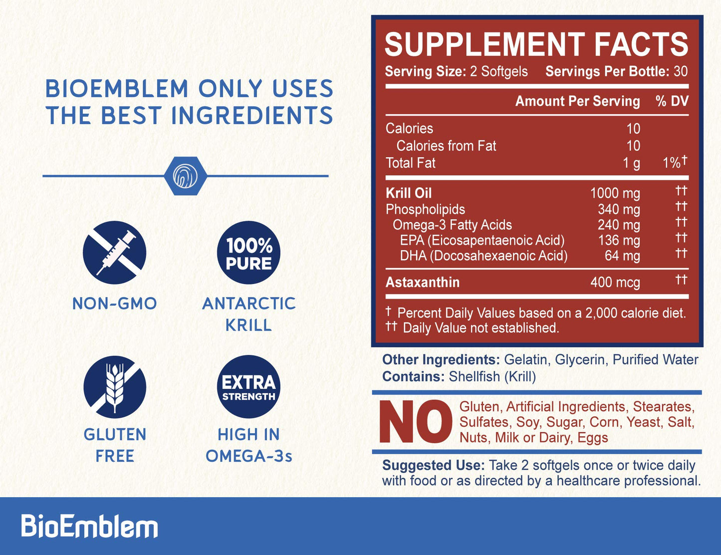 BioEmblem Antarctic Krill Oil Capsule 1000mg, 60 Count