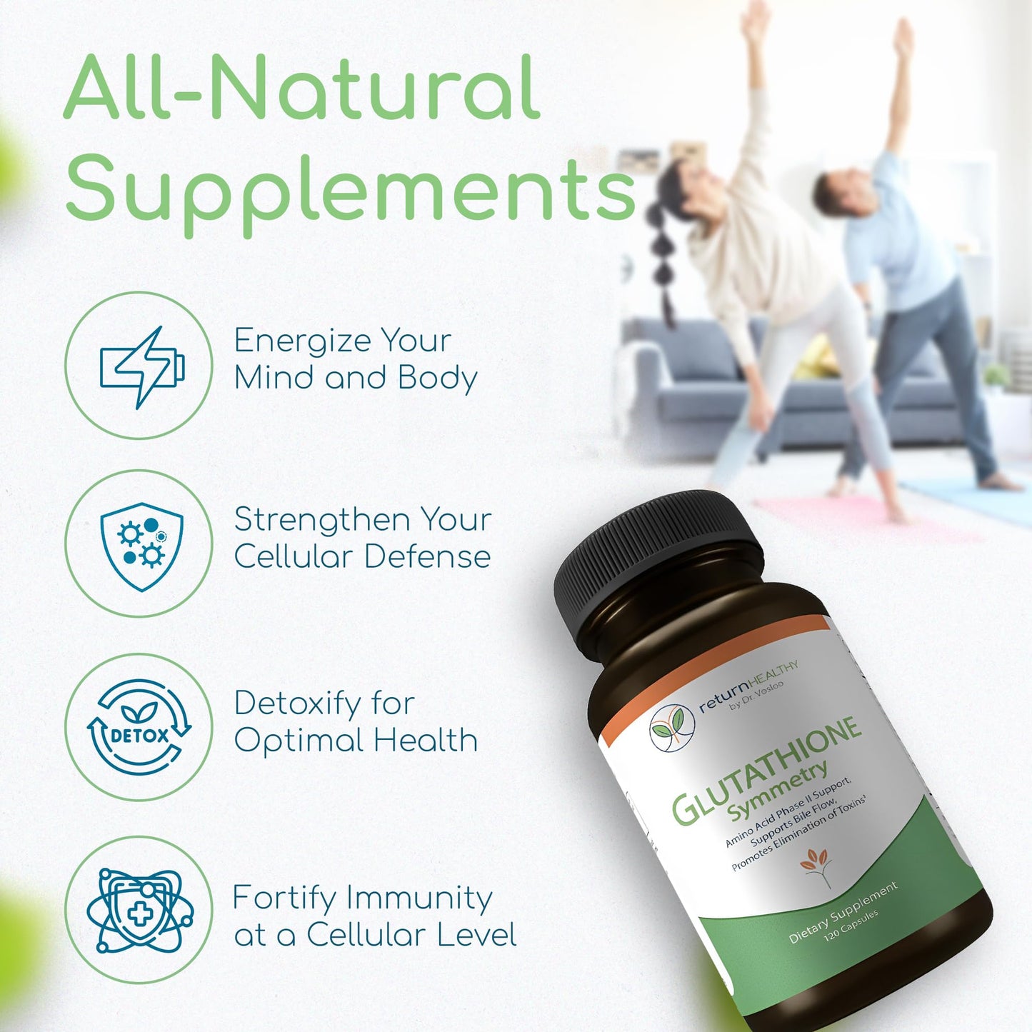 Return Healthy Glutathione Symmetry S-Acetyl Glutathione Supplement Capsule 120 Count