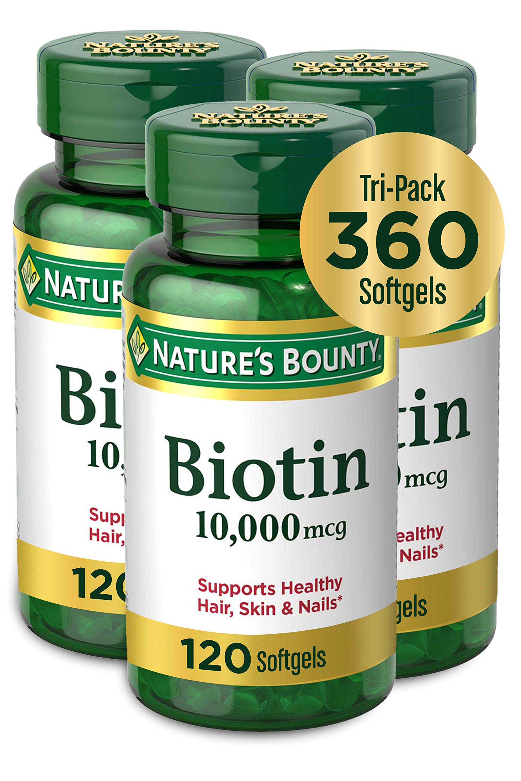 Nature's Bounty Biotin Hair Skin and Nails Vitamins Supports Healthy Hair, Skin and Nails 10,000 mcg, 360 Softgels