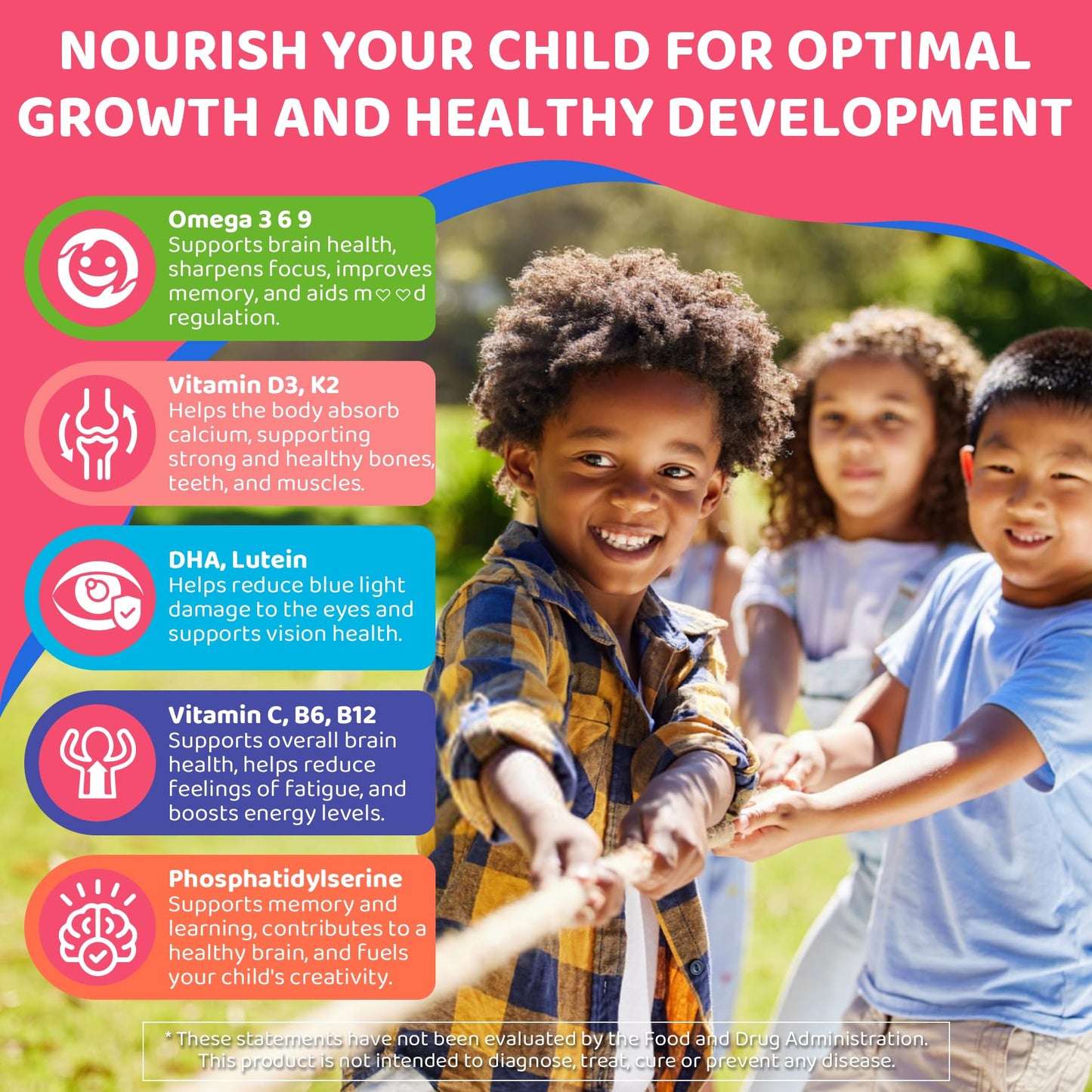 ELLAMENTZ Omega 3 Gummies for Kids & Magnesium Citrate Gummies, 180 Gummies