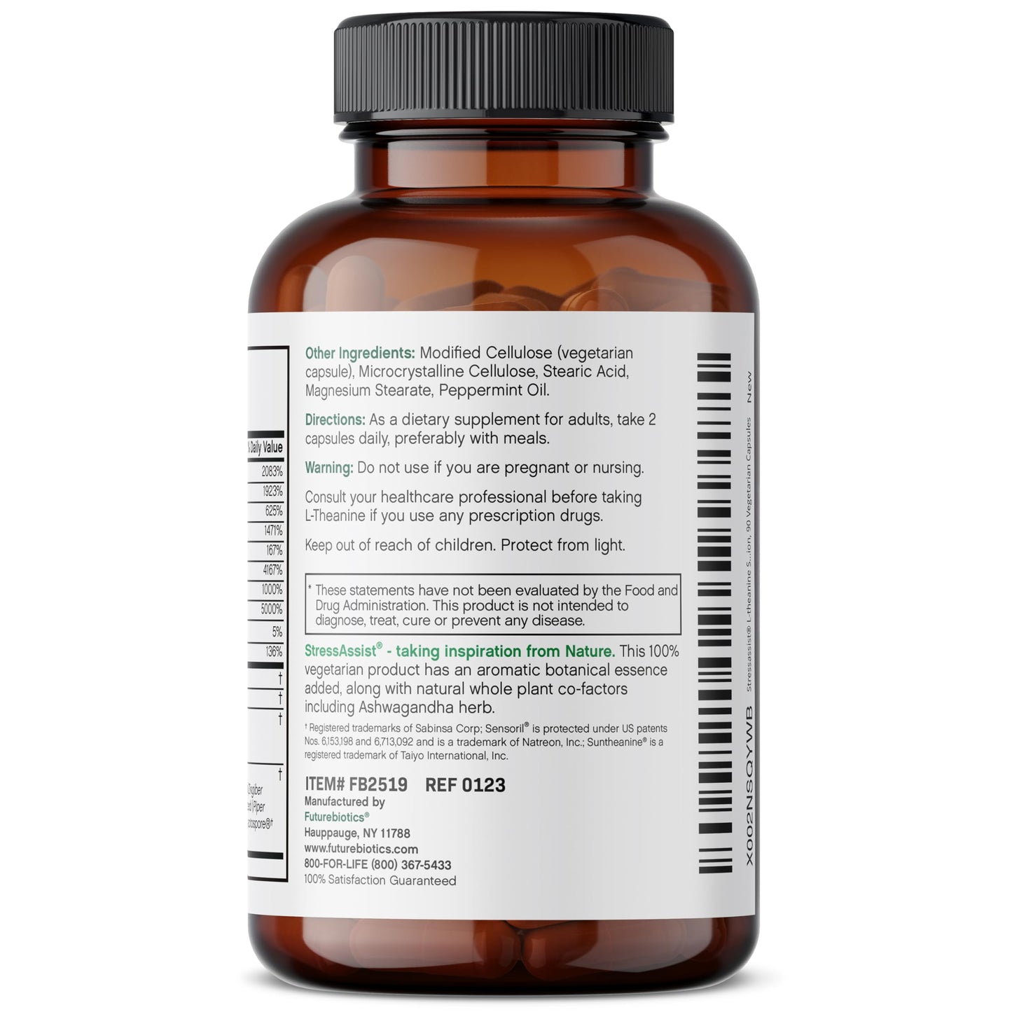 Futurebiotics Stressassist L-theanine Ashwagandha and Rhodiola Rosea Stress Complex Capsule, 90 Count