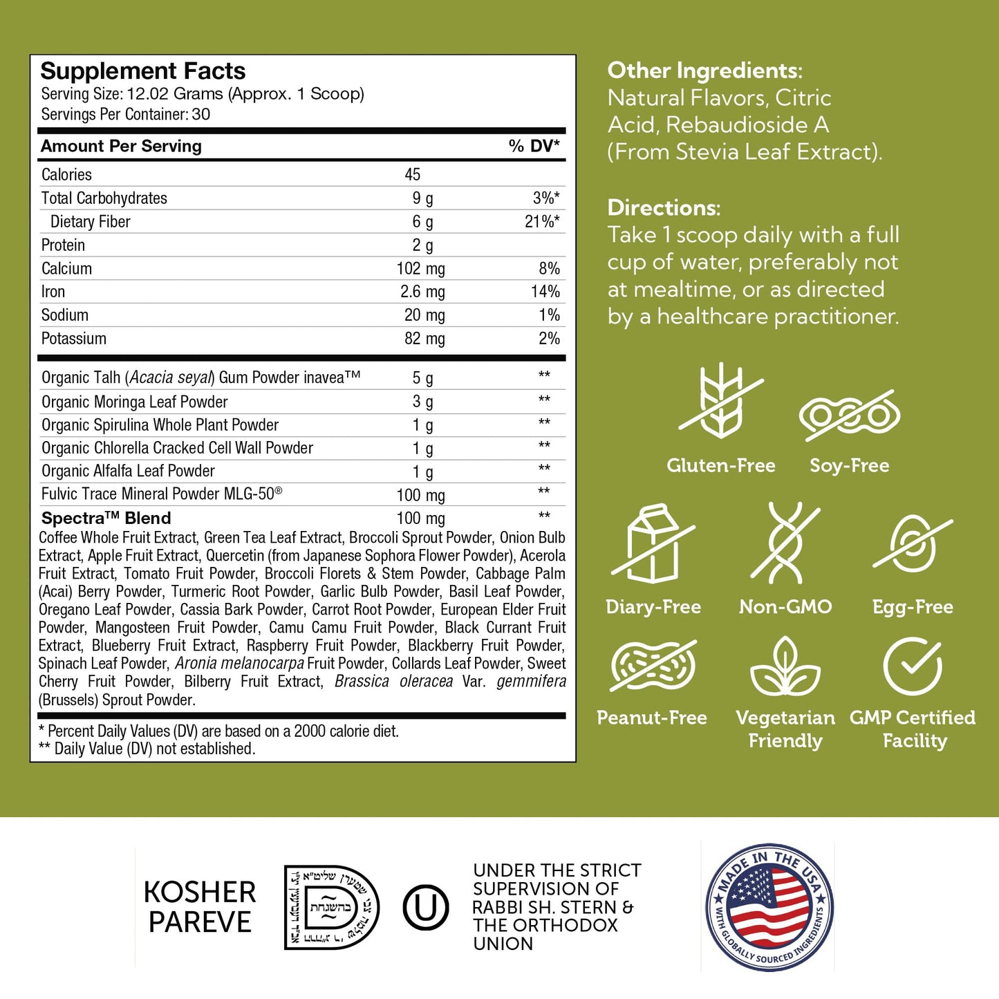 Zahler Core Greens Organic Superfood Powder 12.7 Ounce