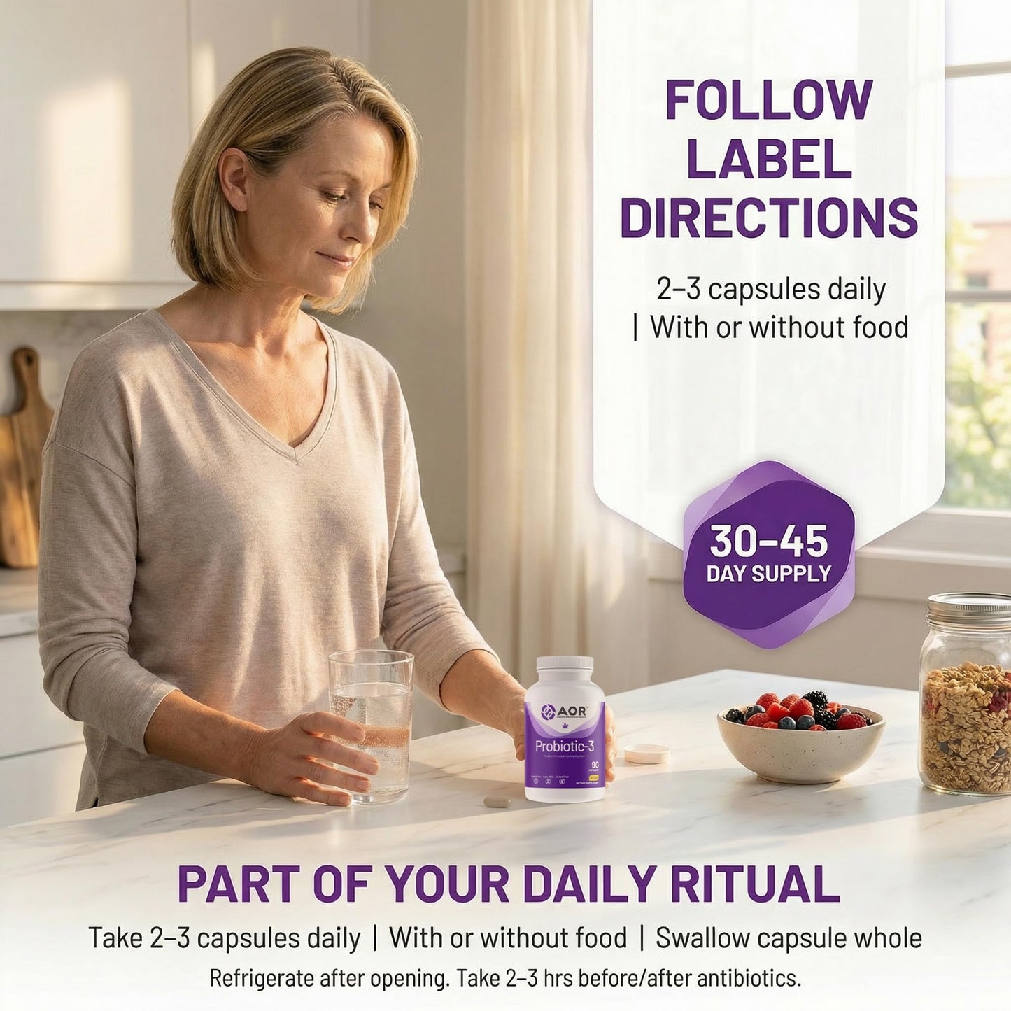 AOR Probiotic Capsules for Gut Health, 90 Capsules