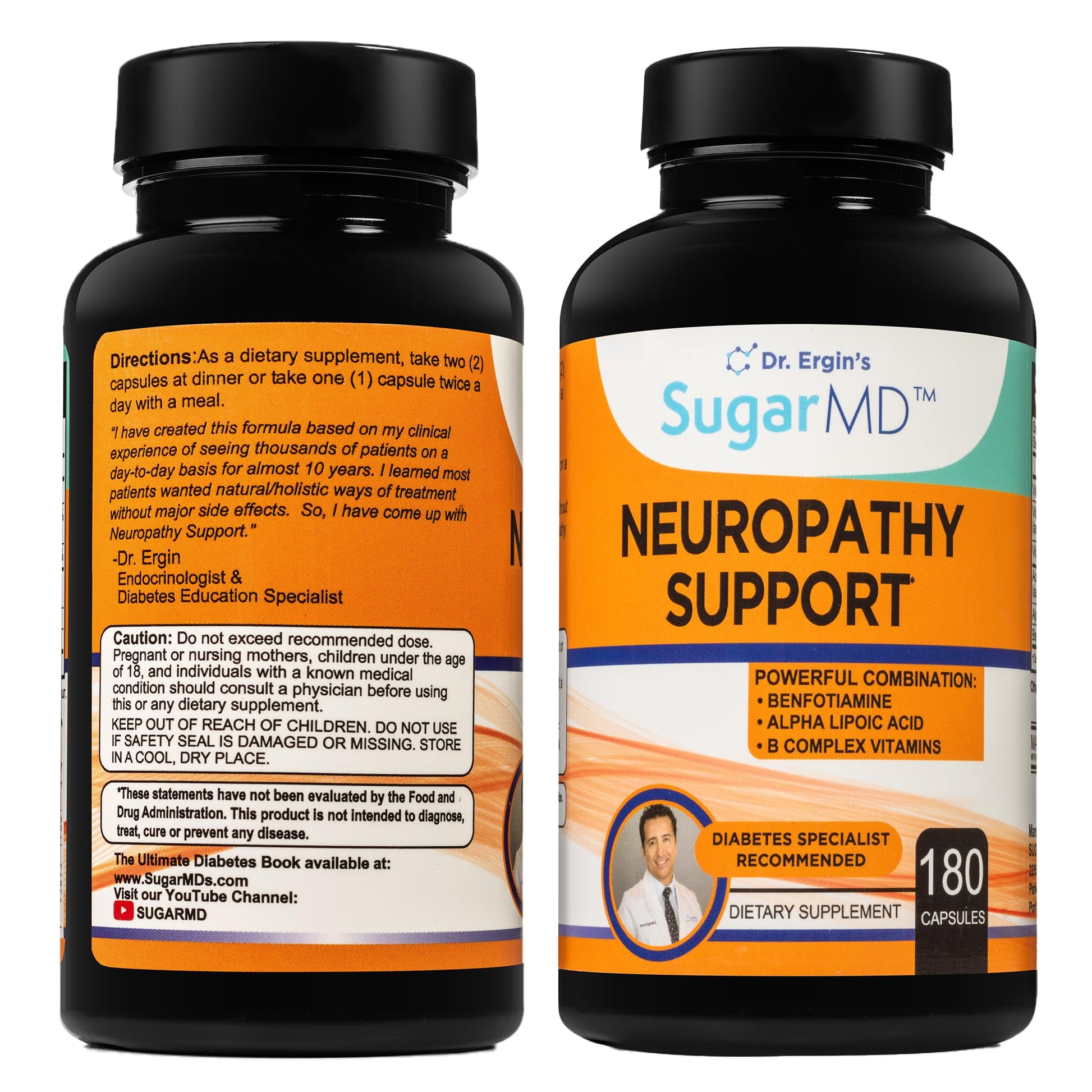 SugarMD Neuropathy Support Supplement Capsule 180 Capsules with Alpha Lipoic Acid, Benfotiamine & Vitamin D3 B6 B12