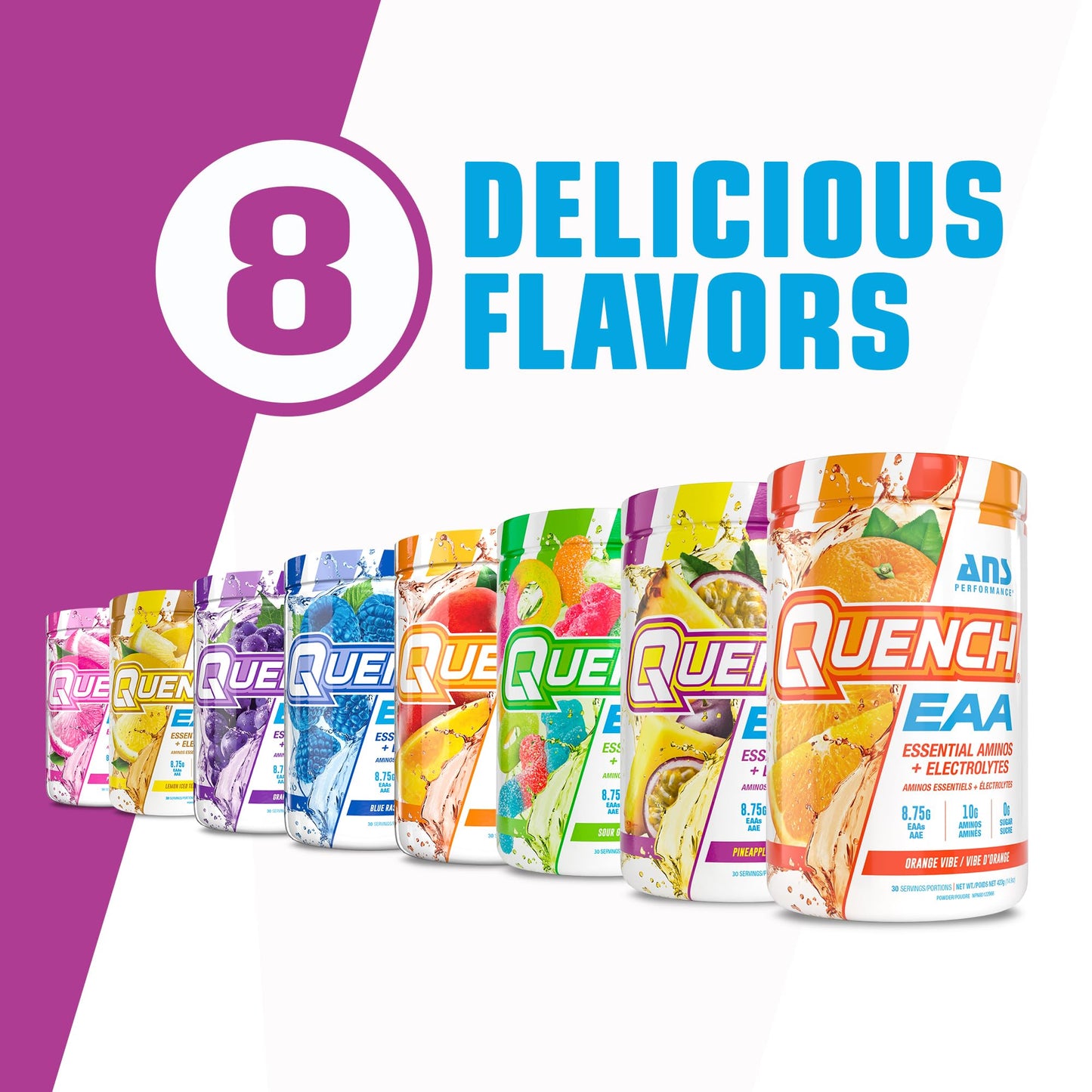 ANS Performance Quench EAA Aminos + Electrolytes Powder 14.6 Ounce Pineapple Passionfruit