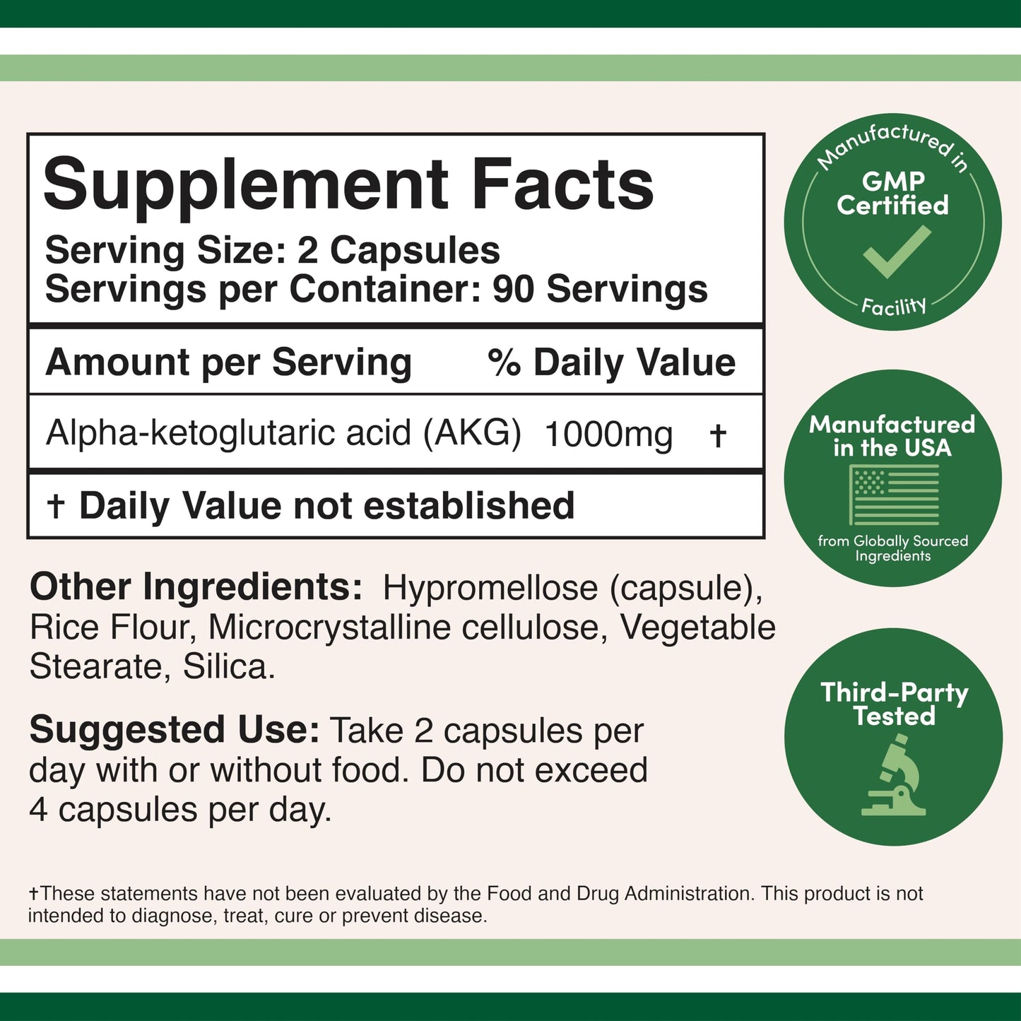 Double Wood Supplements AKG Supplement (Alpha Ketoglutaric Acid) 1000mg Per Serving, 180 Capsules