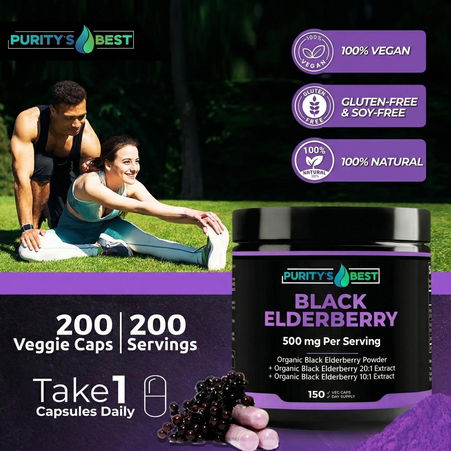 Purity`s Best Black Elderberry Extract Complex 150 Capsules