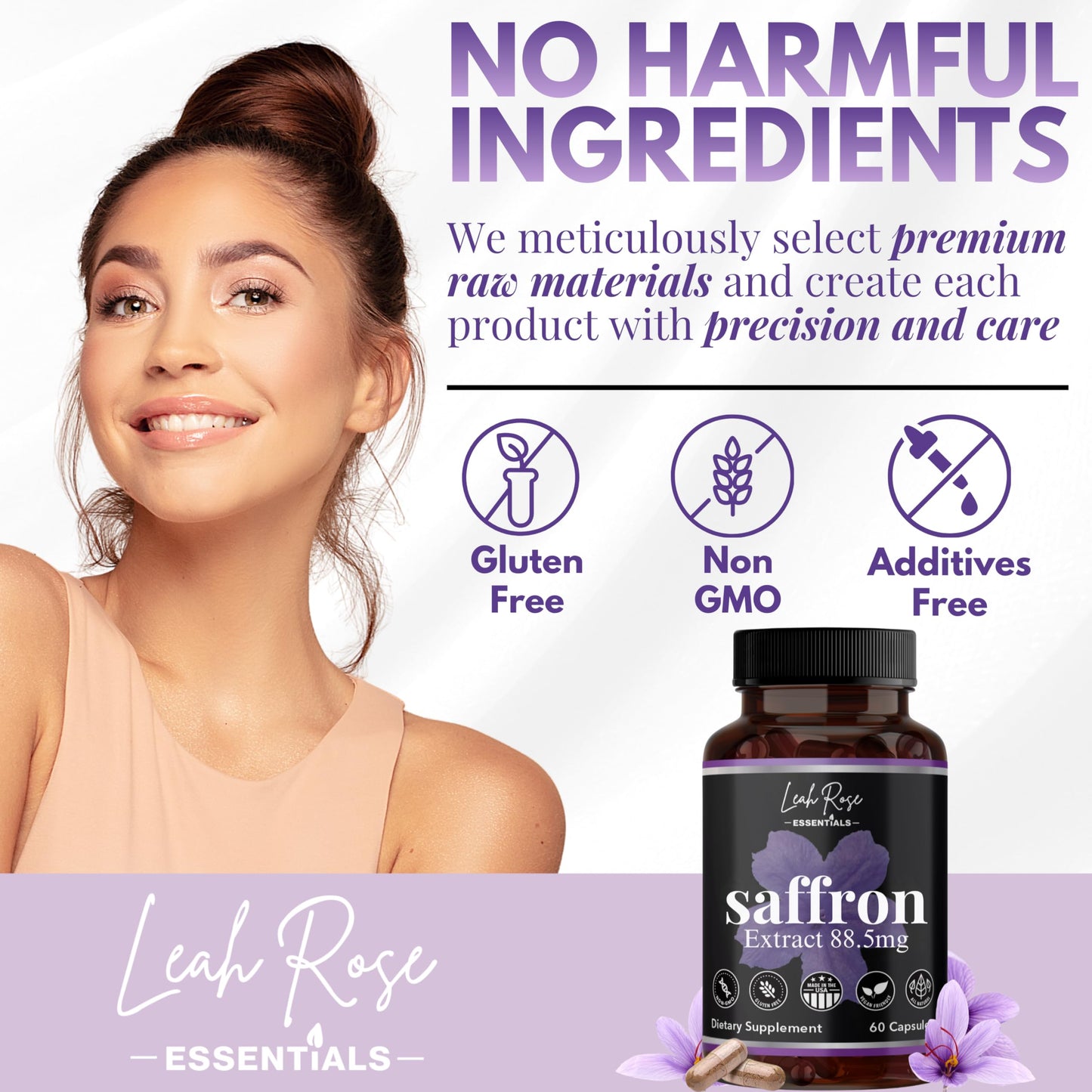 Leah Rose Essentials Saffron Supplement 88.5mg 60 Capsules