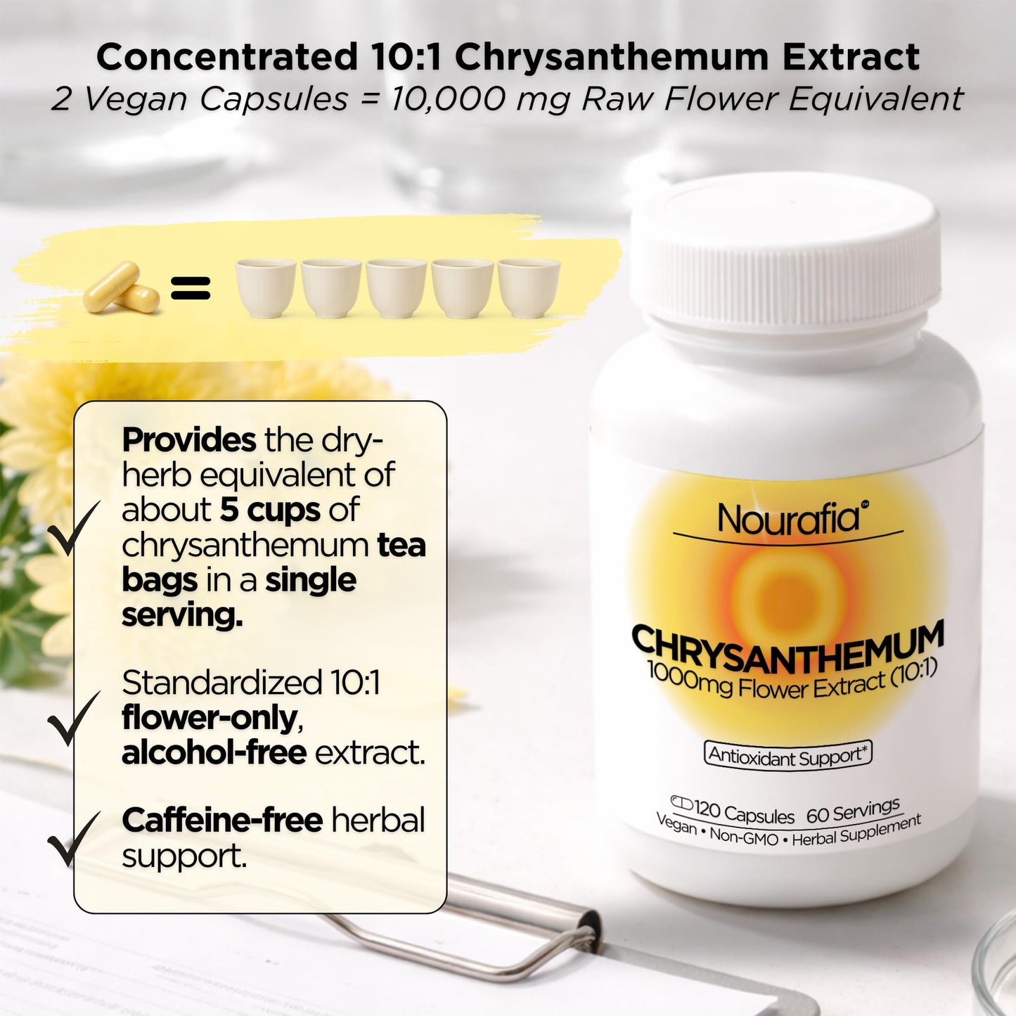 Nourafia Chrysanthemum Flower Extract Capsules, 120 Capsules