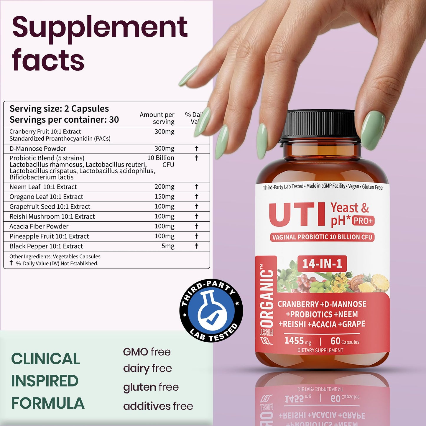 FIRSTORGANIC UTI Flora & Odor Pro+ & UTI Yeast & pH Pro+ Vaginal Probiotics Capsules 120 Count