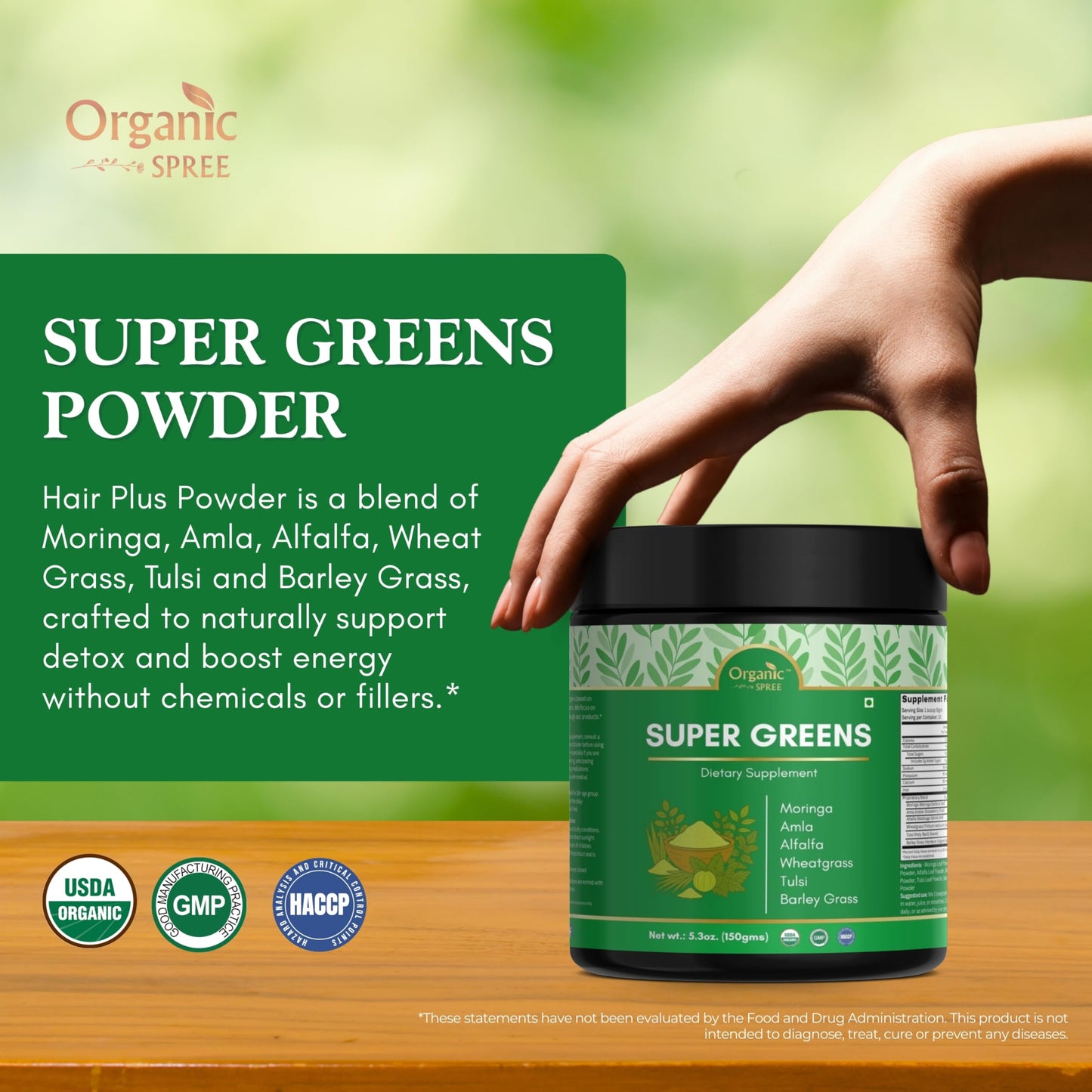 ORGANIC SPREE Super Greens Powder 10.6 oz (Pack of 2)
