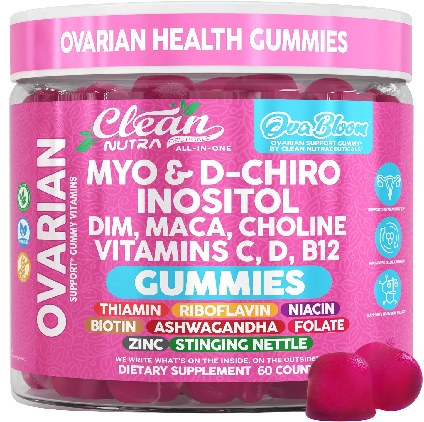 Clean Nutraceuticals OVA Bloom Ovarian Support Gummies, 60 Gummies