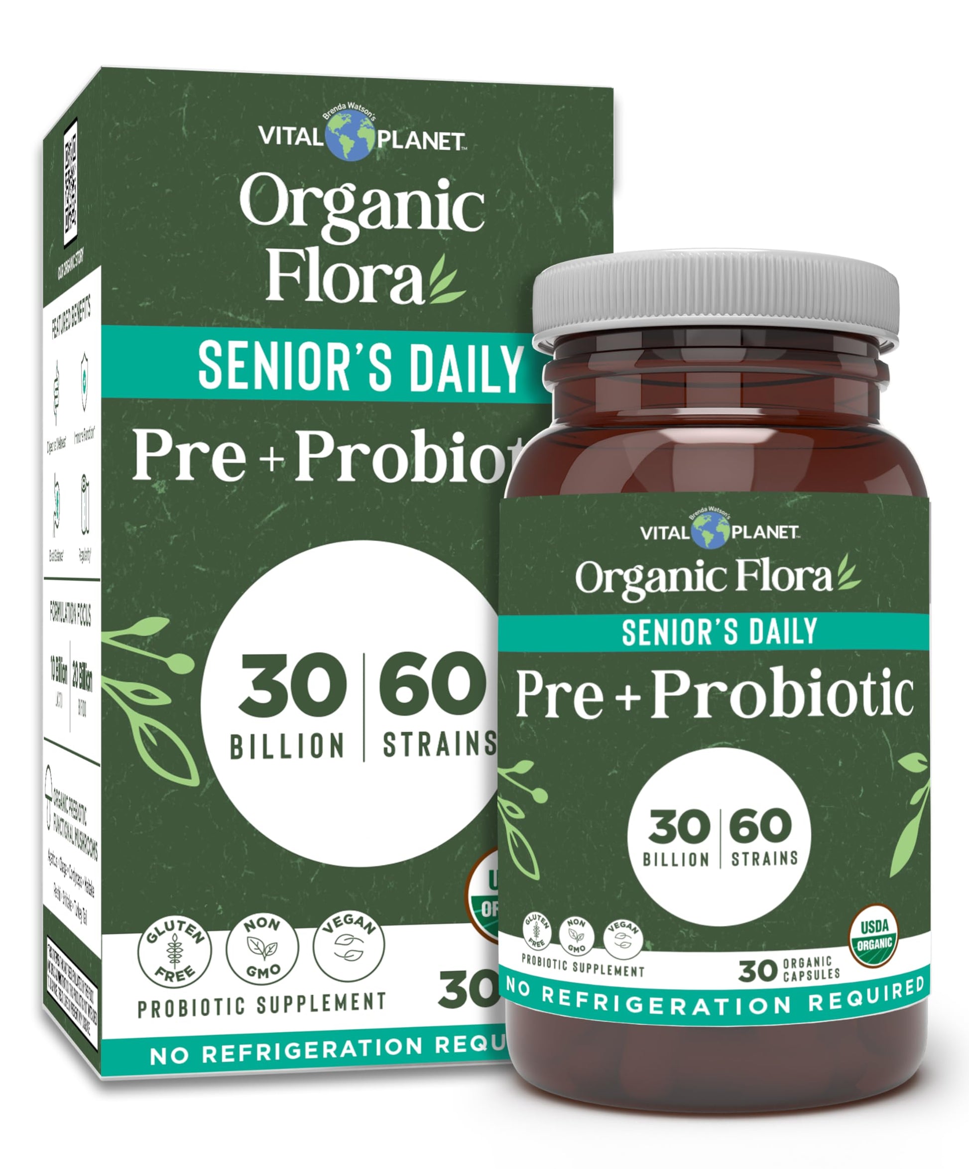 Vital Planet Organic Flora Probiotics for Seniors, Capsules, 30 Count