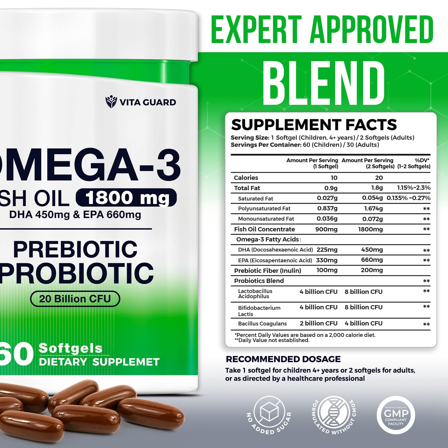 Vita Guard Omega-3 Fish Oil with Prebiotics & Probiotics Softgel 60 Count