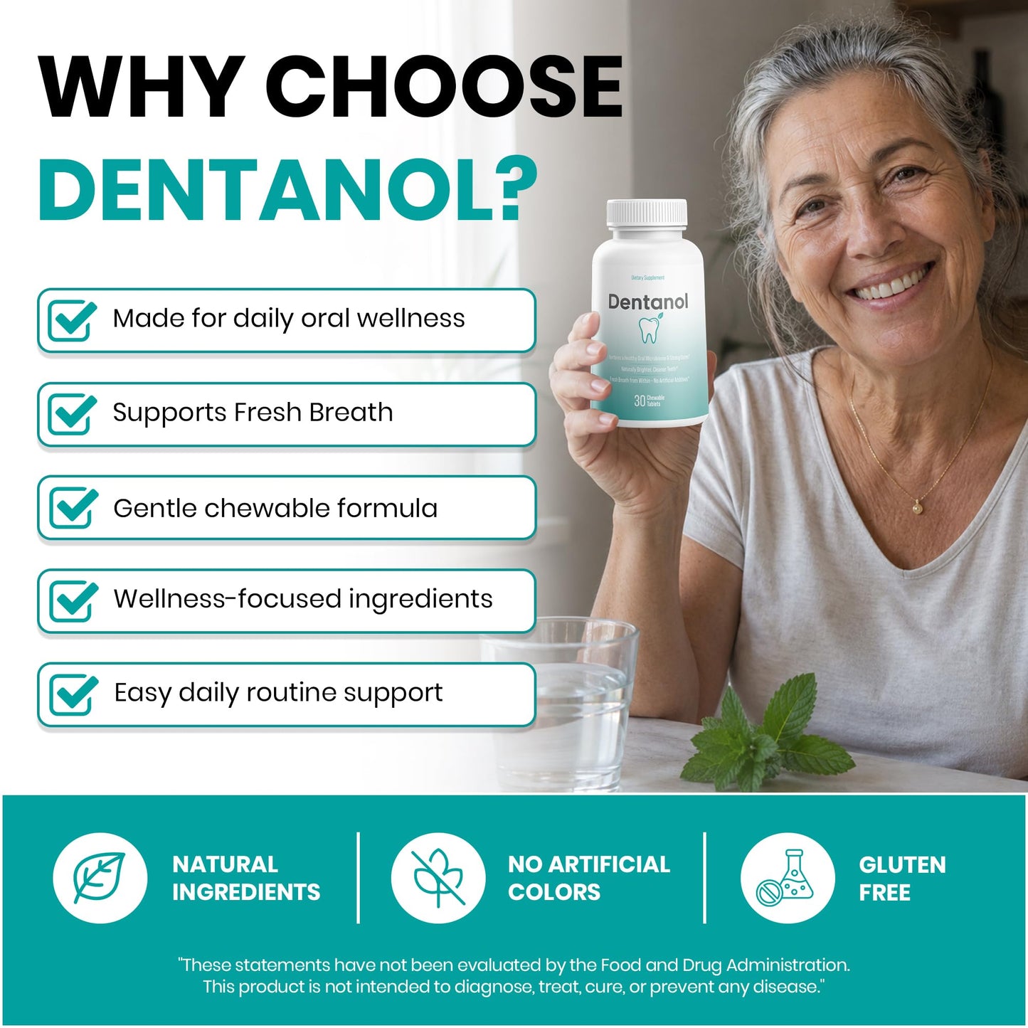 DENTANOL Oral Probiotic - Pine Resin & 4 Strains - Gum Care Chewable 180 Tablets