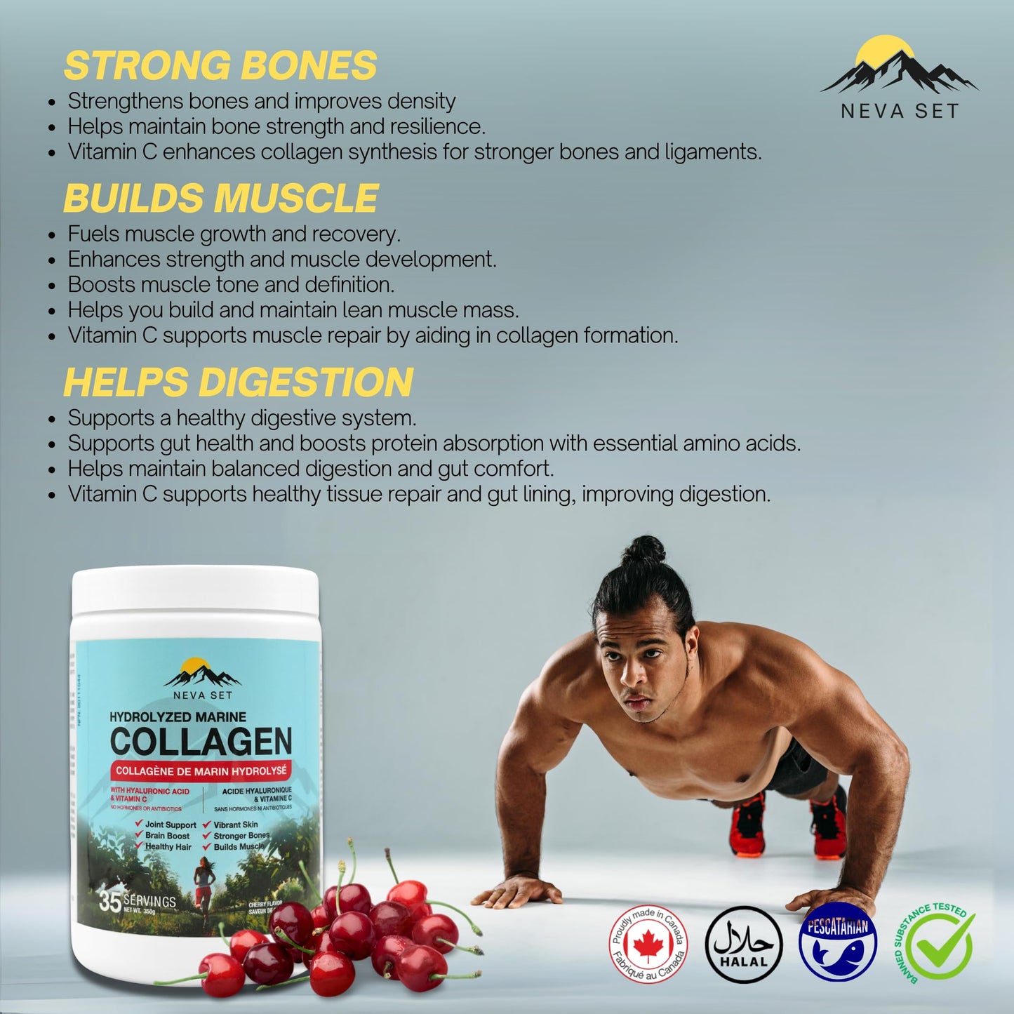 Neva Set Hydrolyzed Marine Collagen with Hyaluronic Acid & Vitamin C Powder 12.5