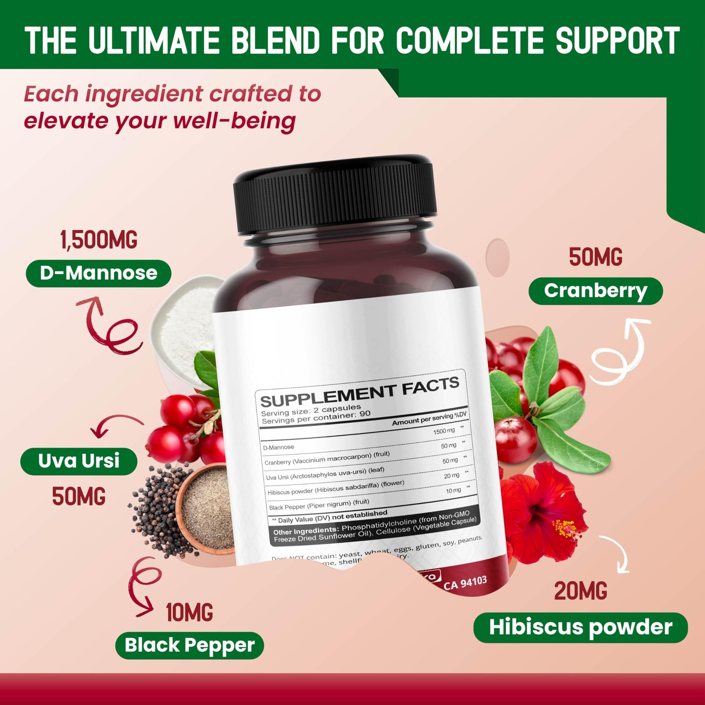 HarmoVira Liposomal D-Mannose Cranberry Supplement Capsules, 180 Capsules