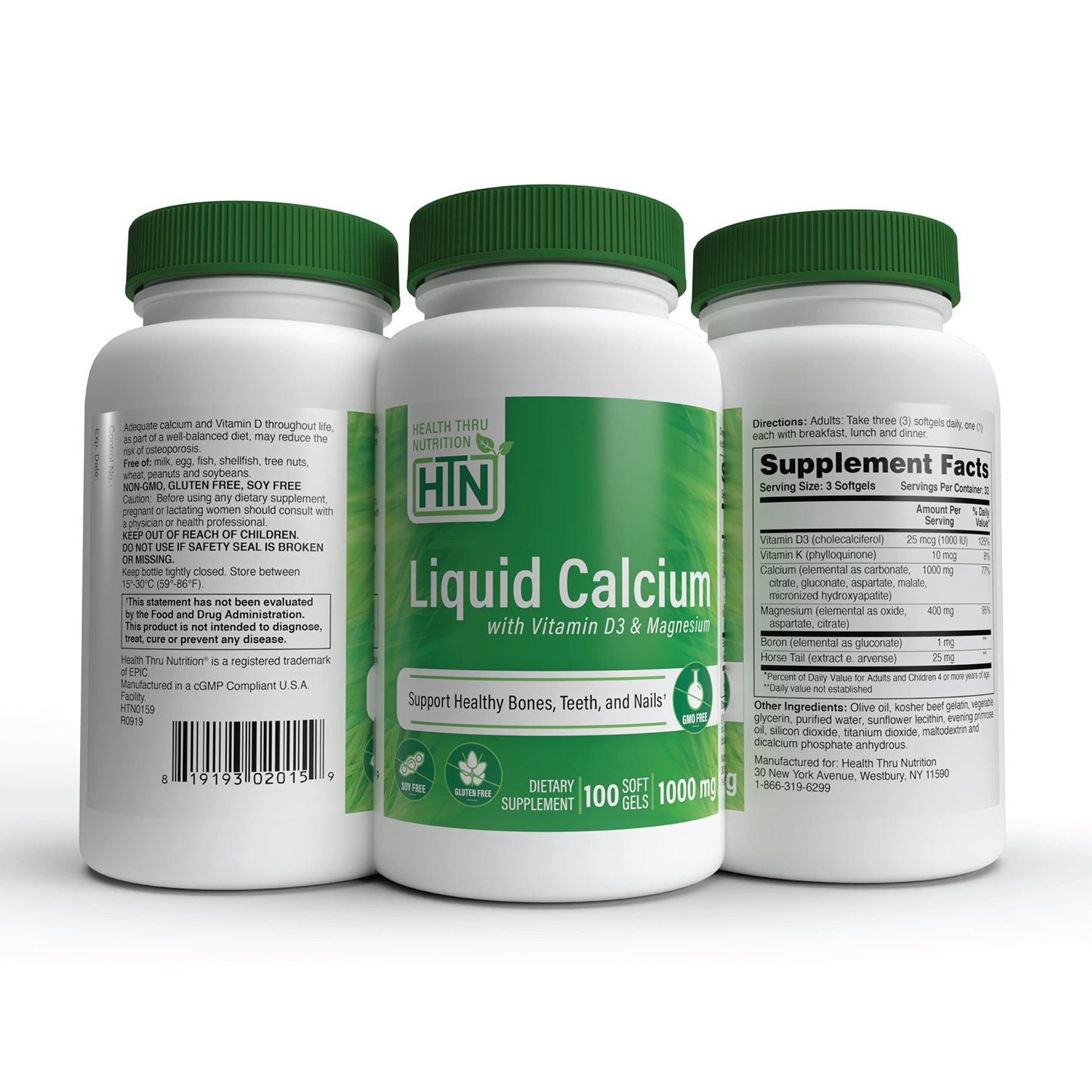 Health Thru Nutrition Calcium Magnesium Vitamin D3 Boron Bone Restore & Strength with 6-Calcium Complex Softgels 100 Count